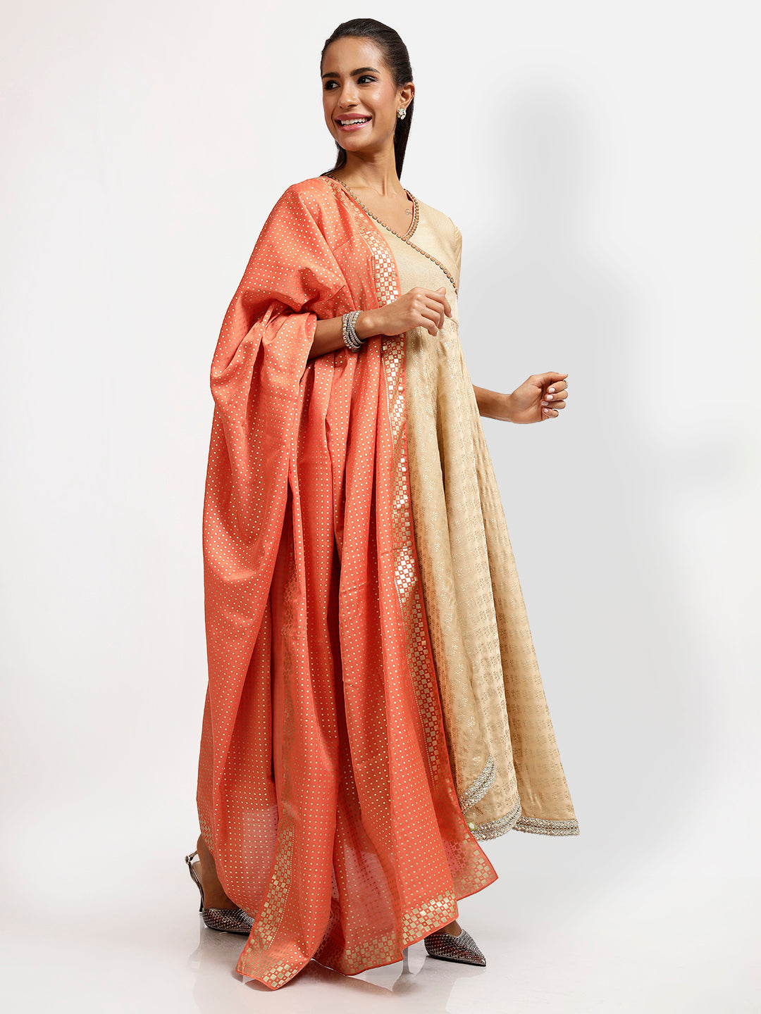 Peach Foil Dupatta