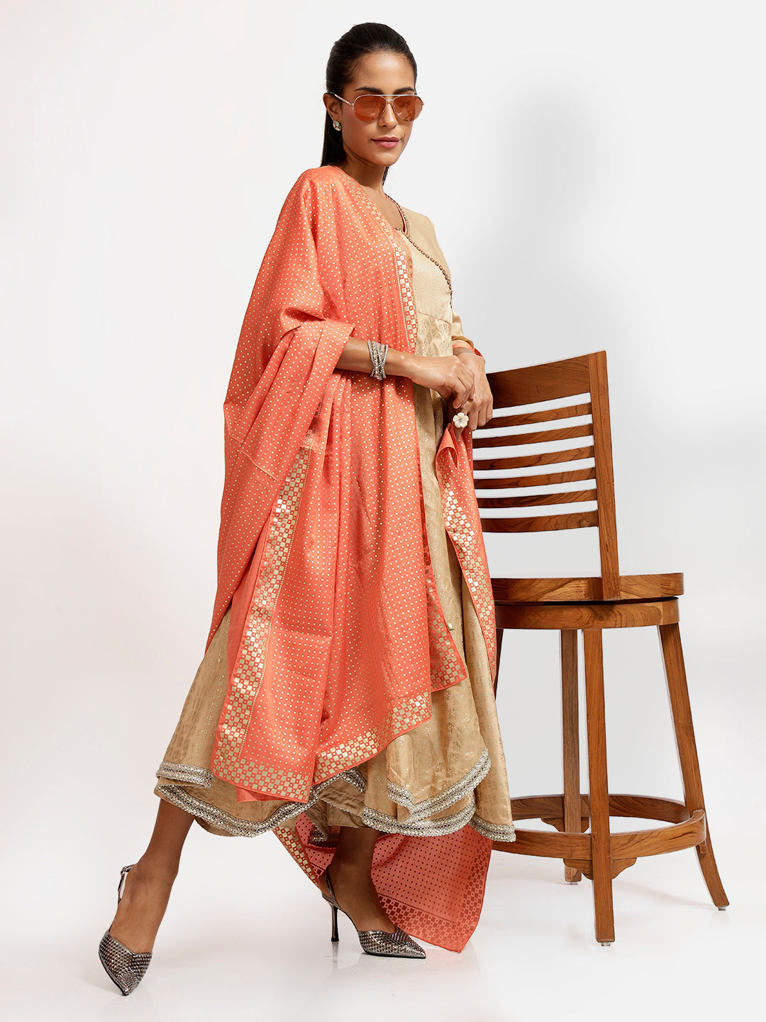 Peach Foil Dupatta