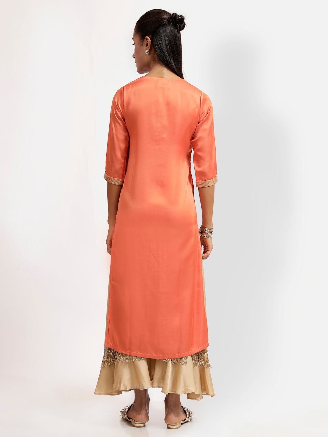 Peach Kurta With Abstract Embroidery