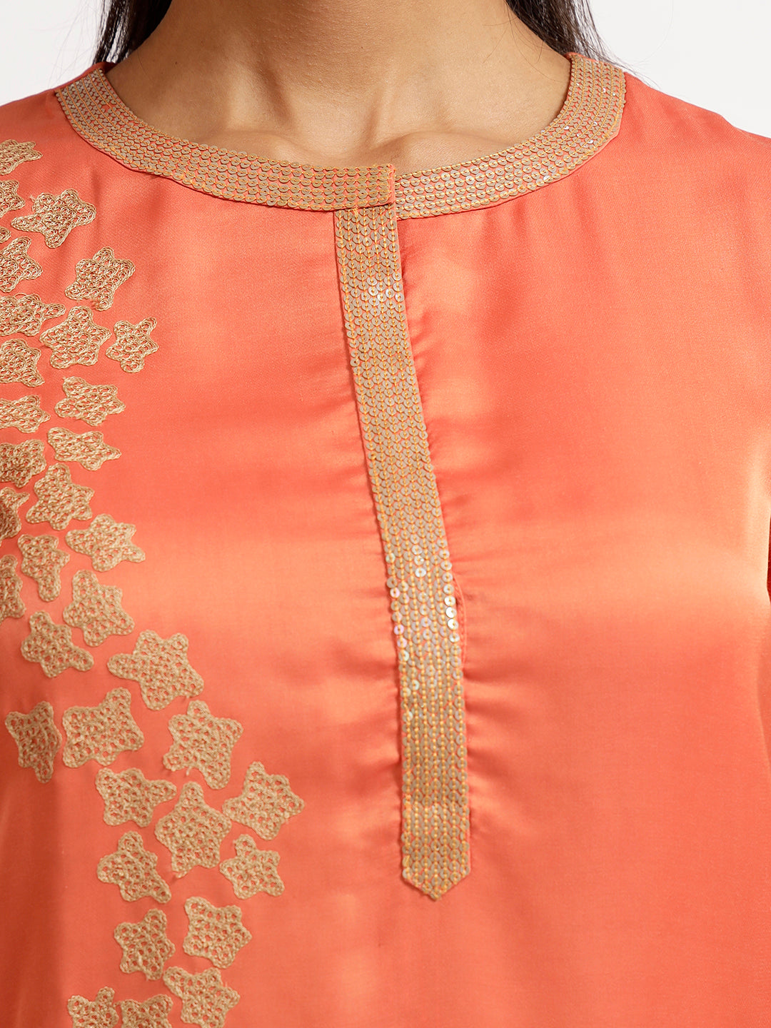 Peach Kurta With Abstract Embroidery