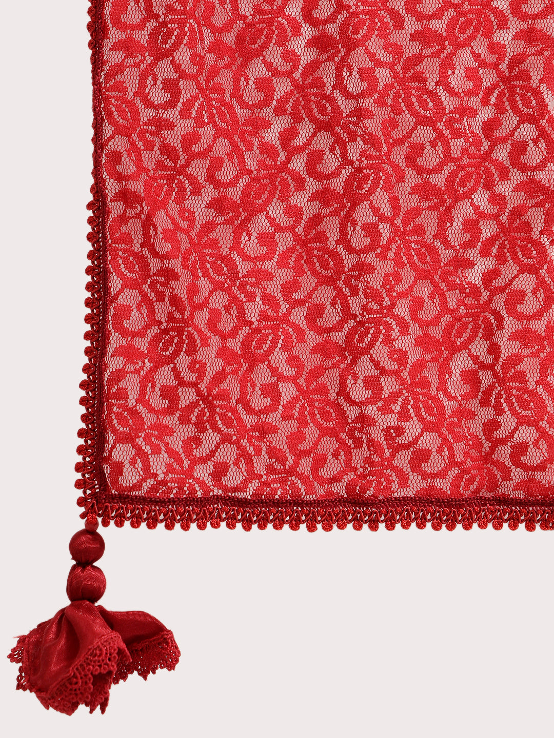Red Flower Net Duppatta