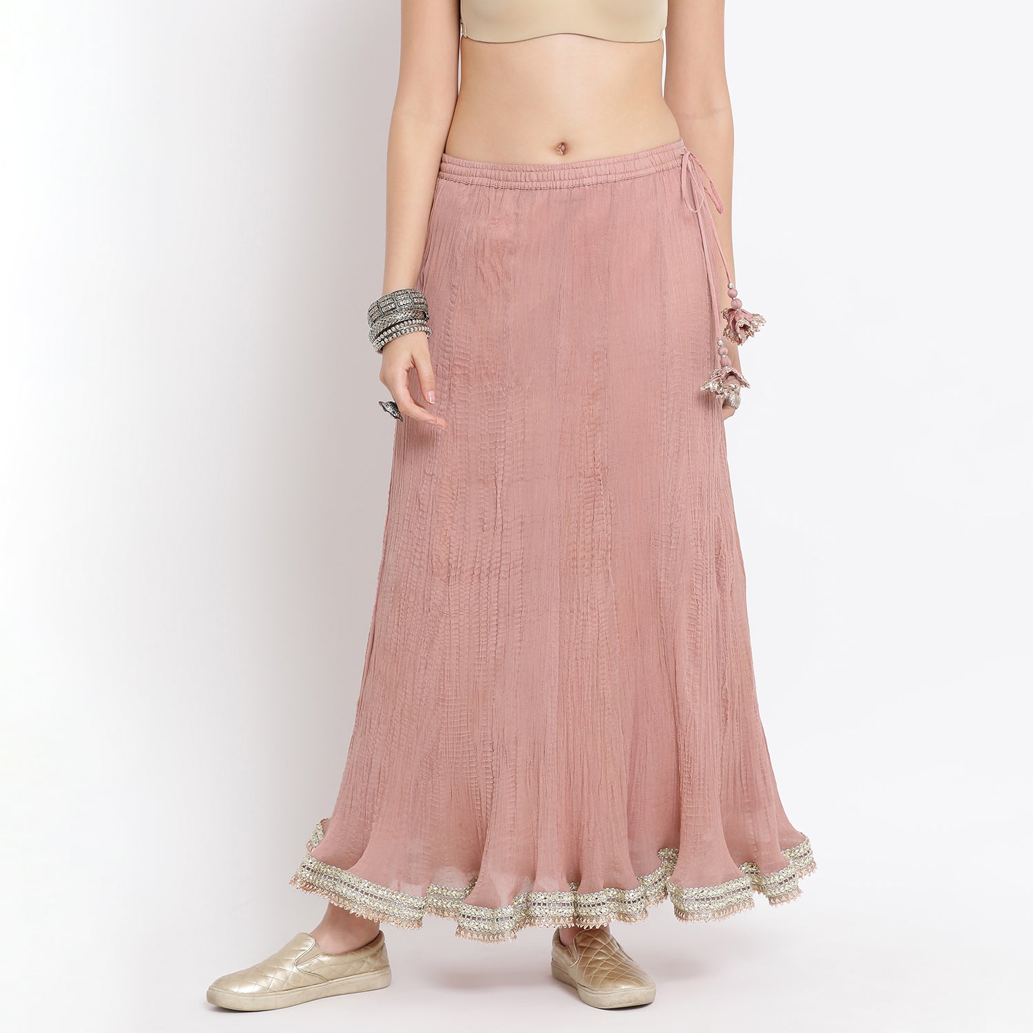 Buy Pink Chiffon Crinkle Skirt for Ladies