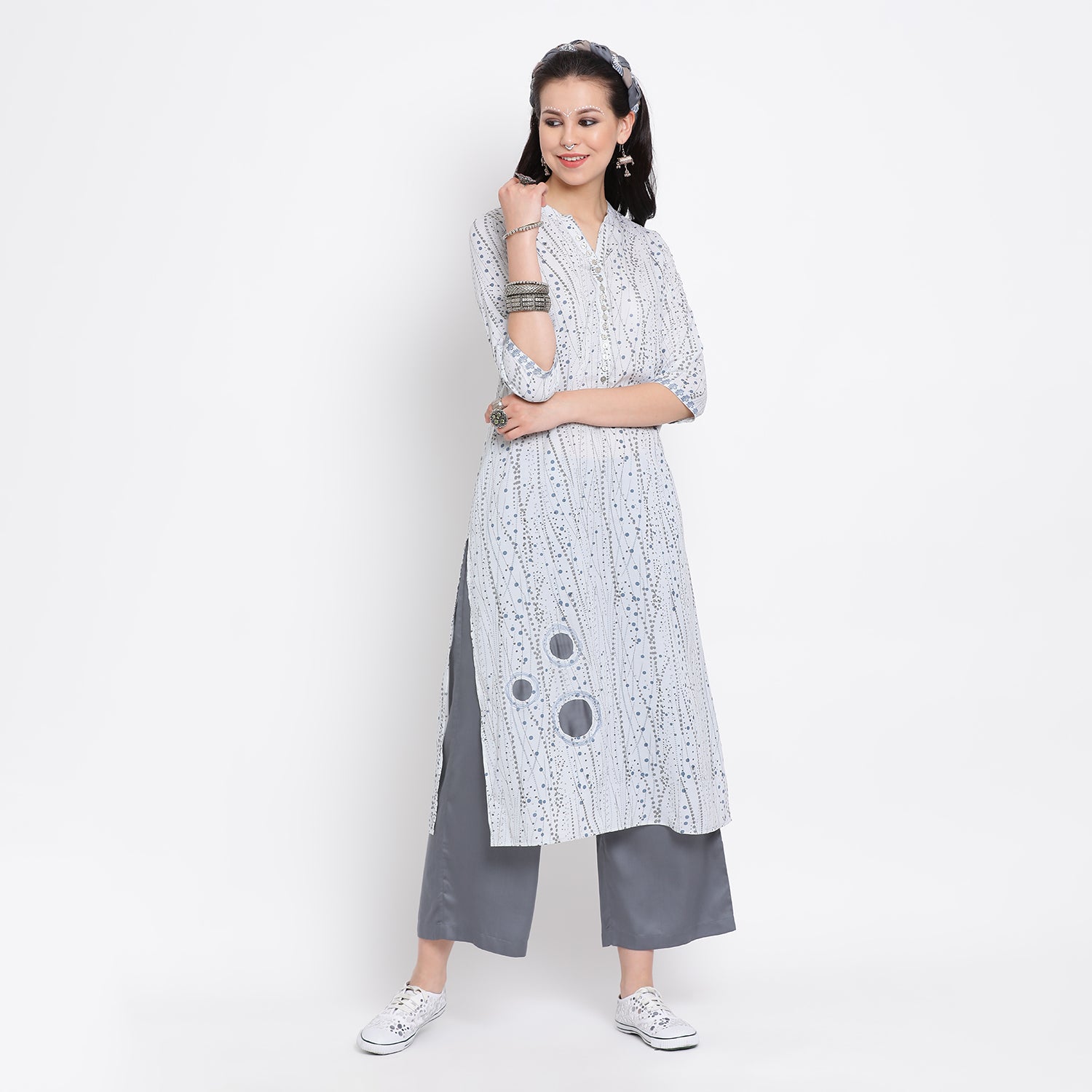 Buy Blue Line Polka Printed Kurta for Women