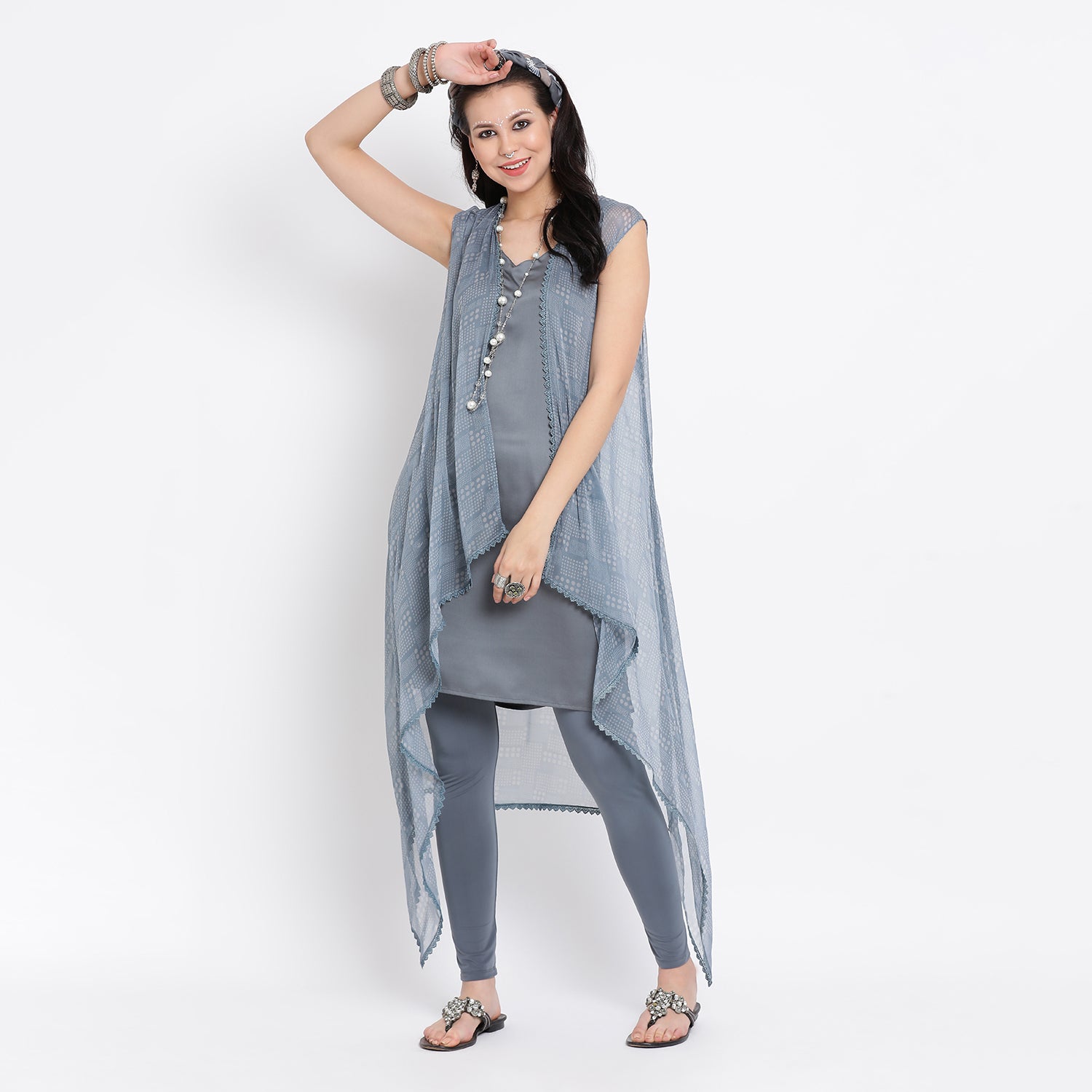 Big polka chiffon sleeveless kaftan