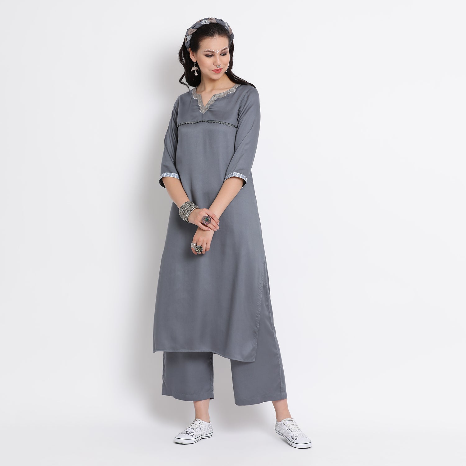 Stone blue viscose modal kurta