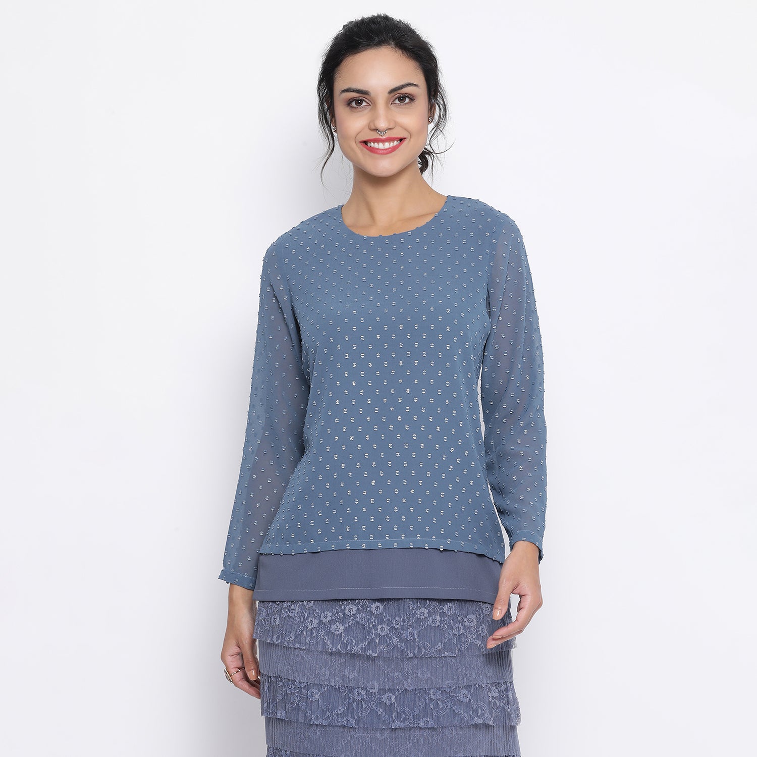 Stone Blue Double Layer Top with Back Slit