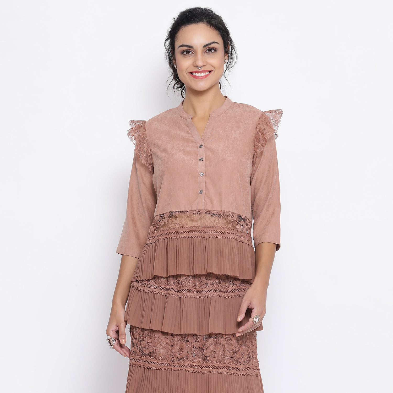 Rust Top with Net and Lace Detailing