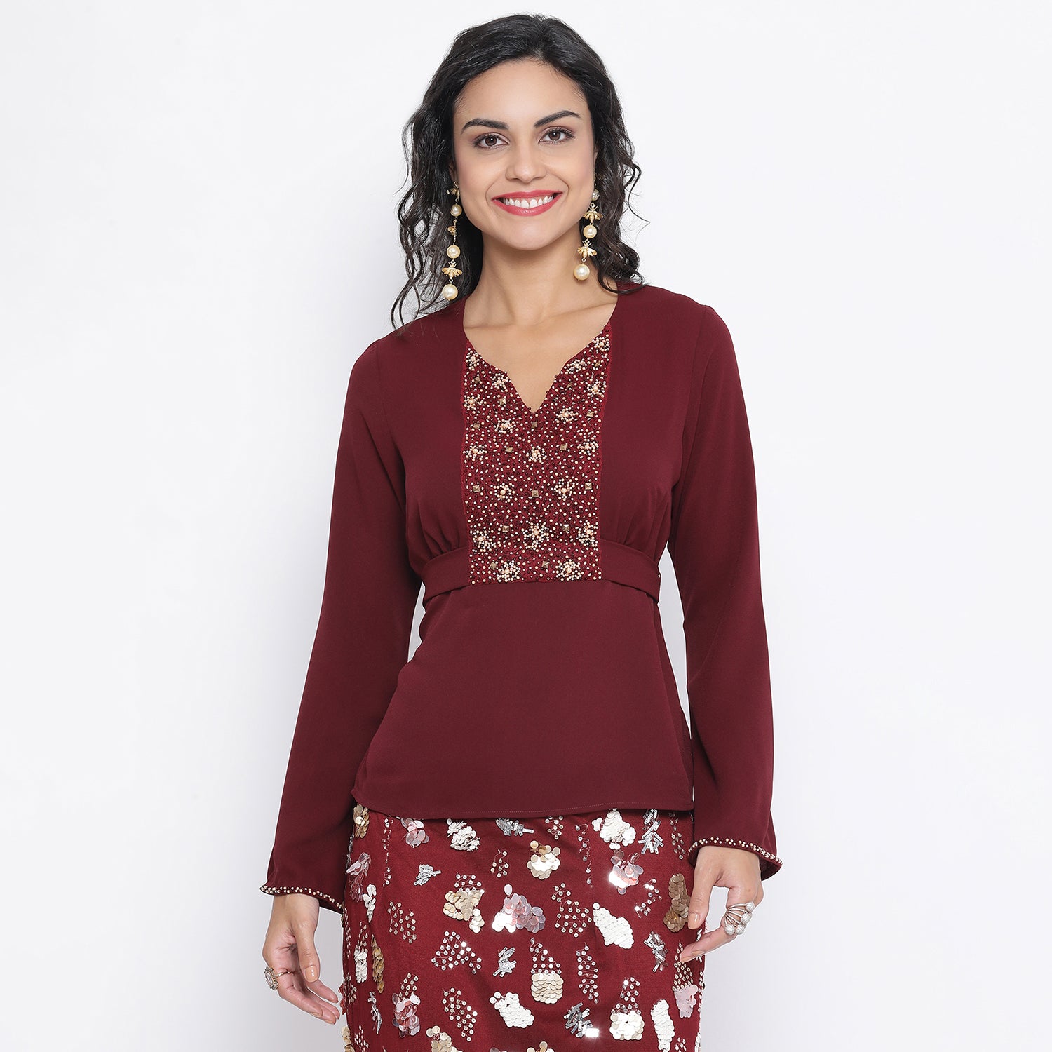 Maroon Top with Embroidered