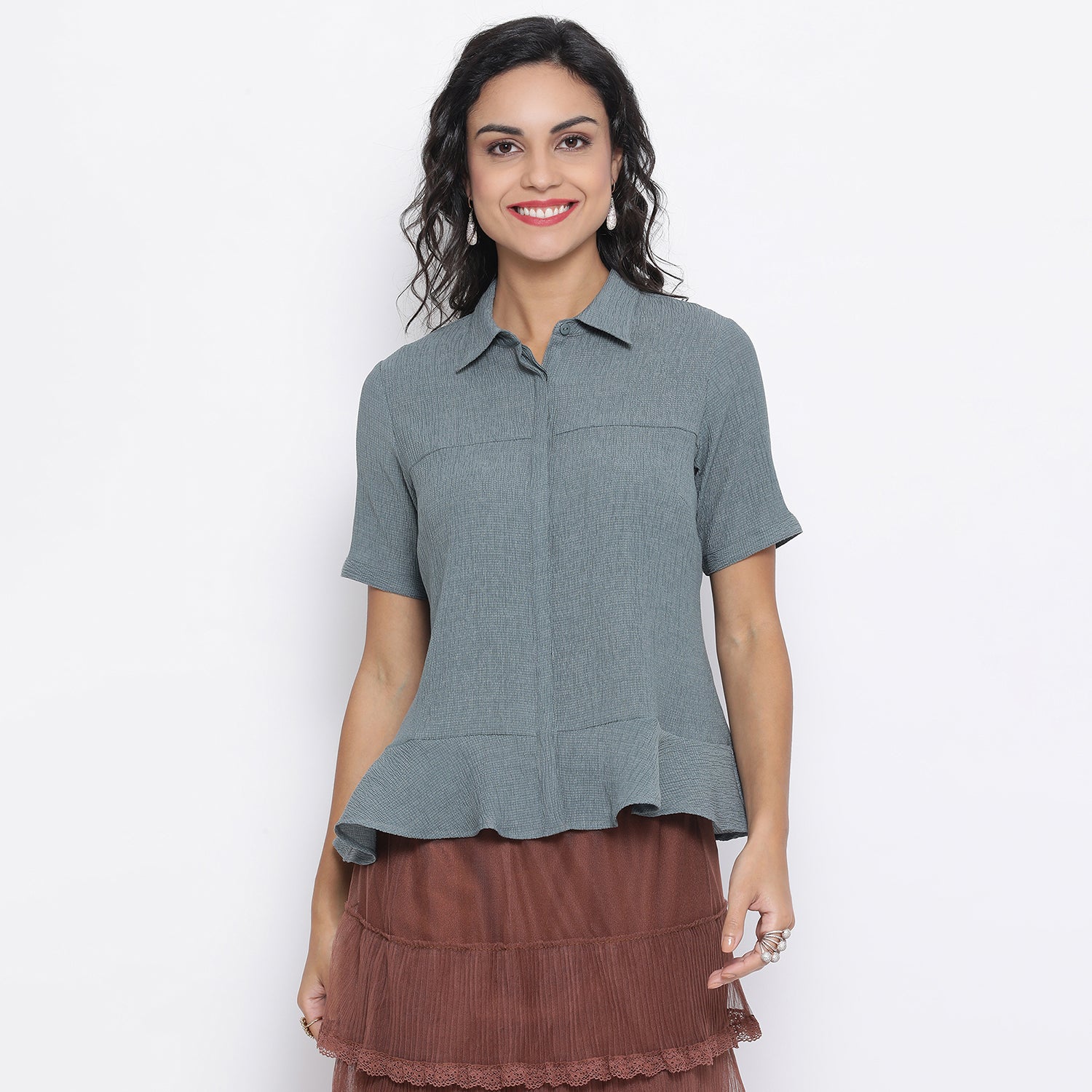Teal Blue Peplum Top for Women