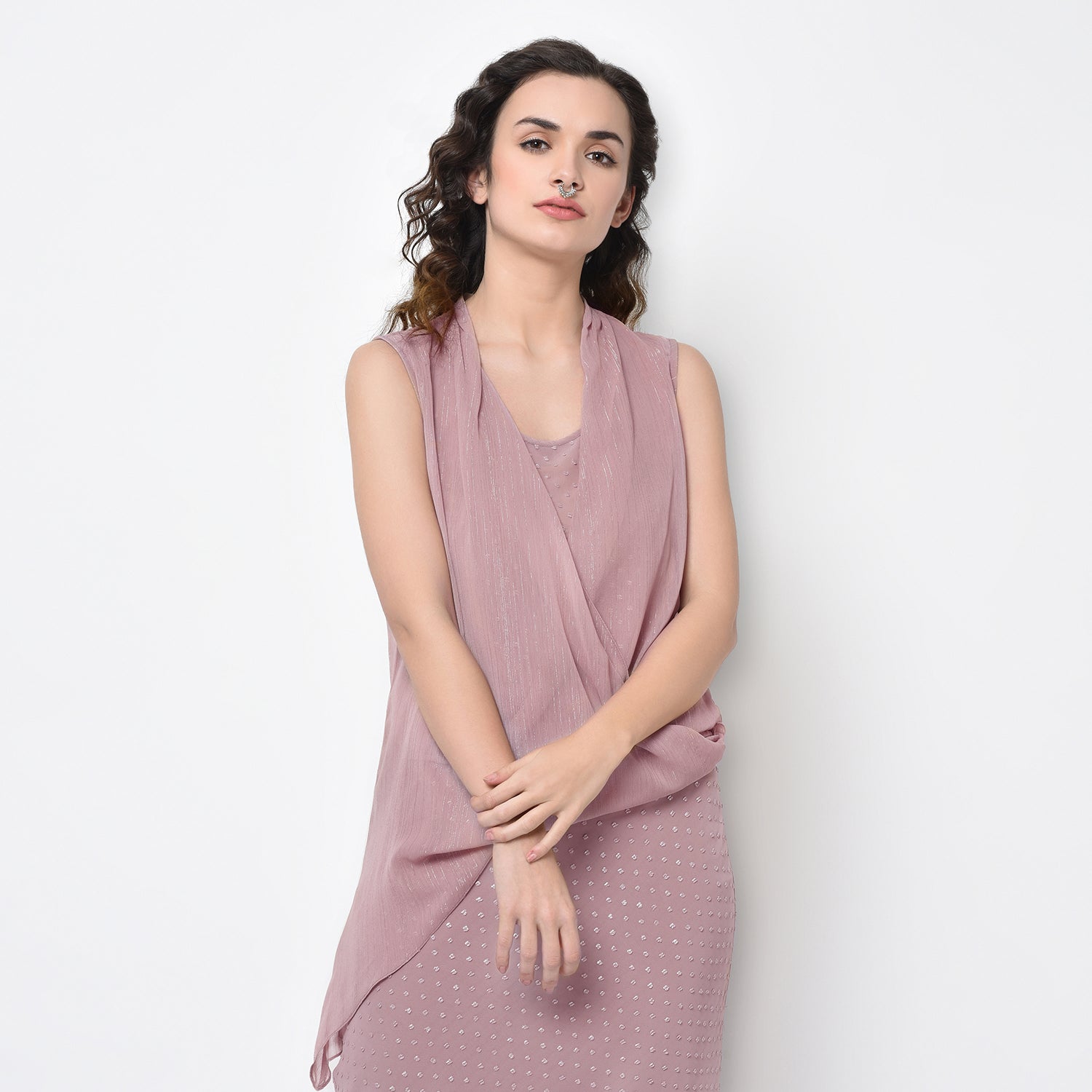 Rose Pink Drape Top with Lurex