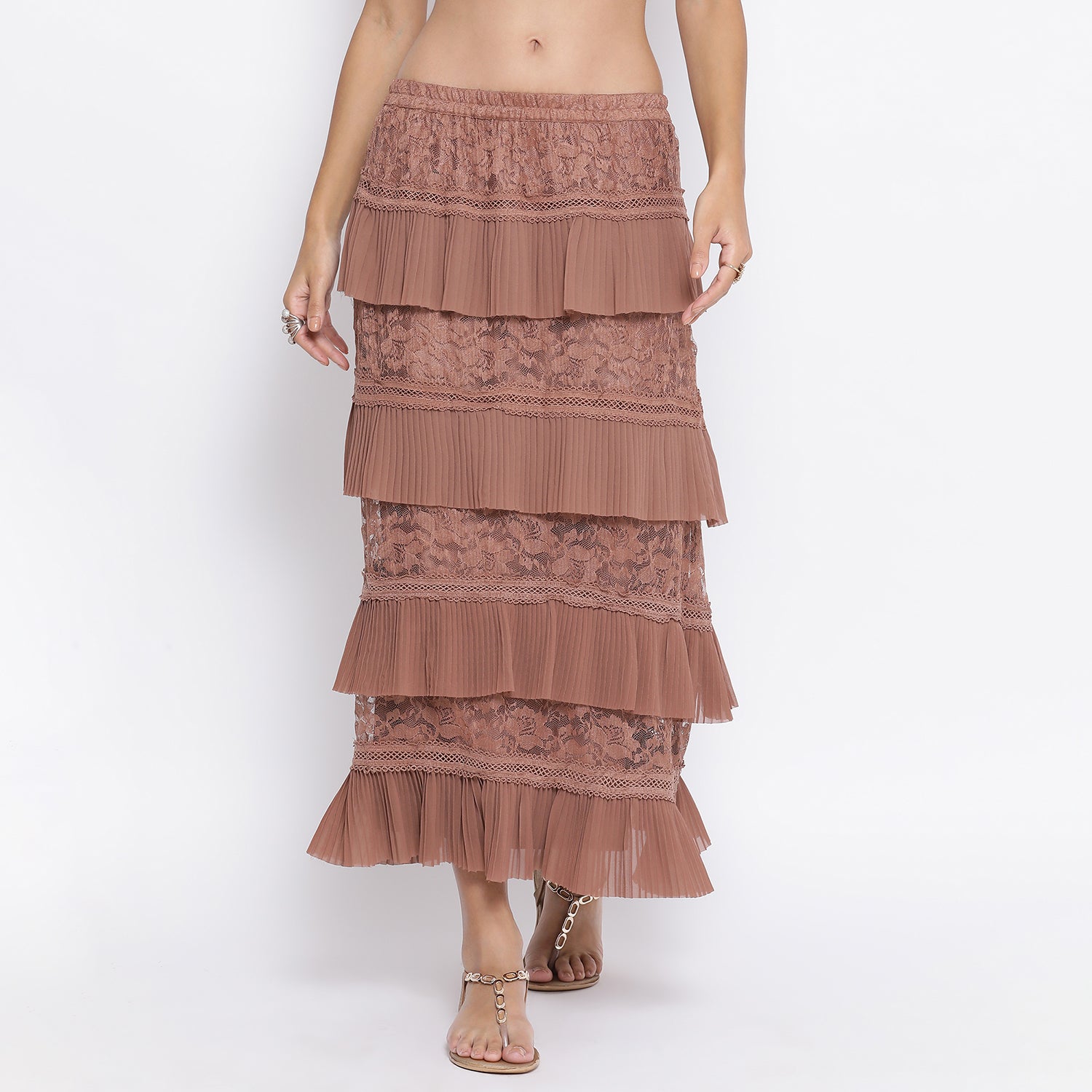 Buy Rust Flower Net Frill Skirt for Women