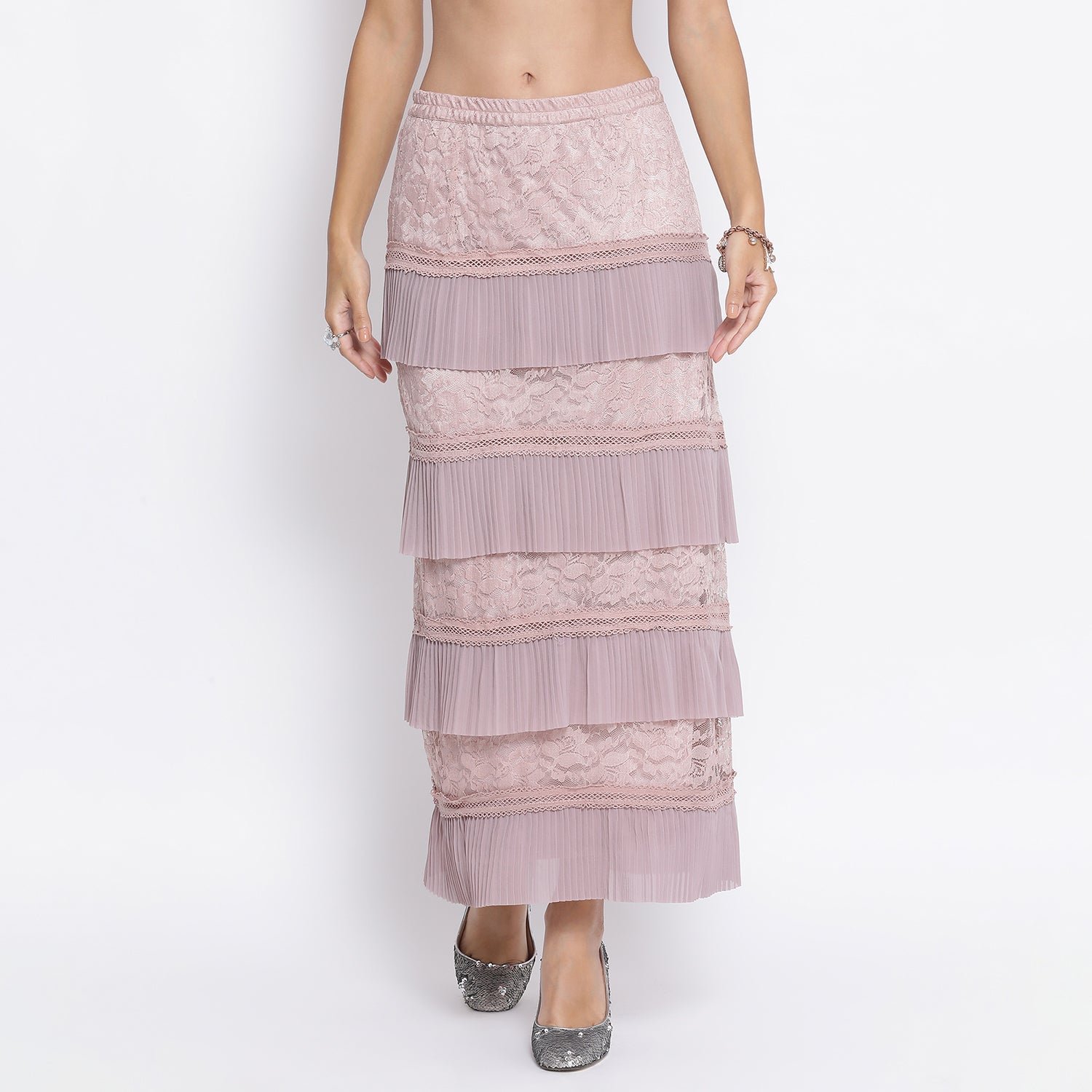 Rose Pink Net Frill Skirt for Women
