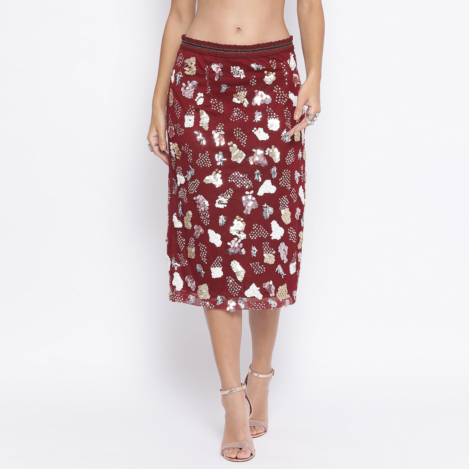 Buy Maroon Net Skirt for Women