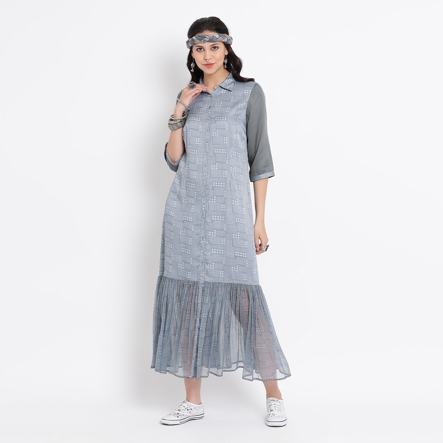 Printed Polka Blue Viscose Dresses for Women