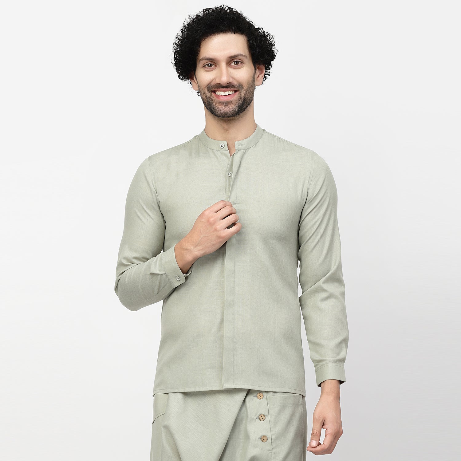Linen Shirt for Men with Mandarin Collar