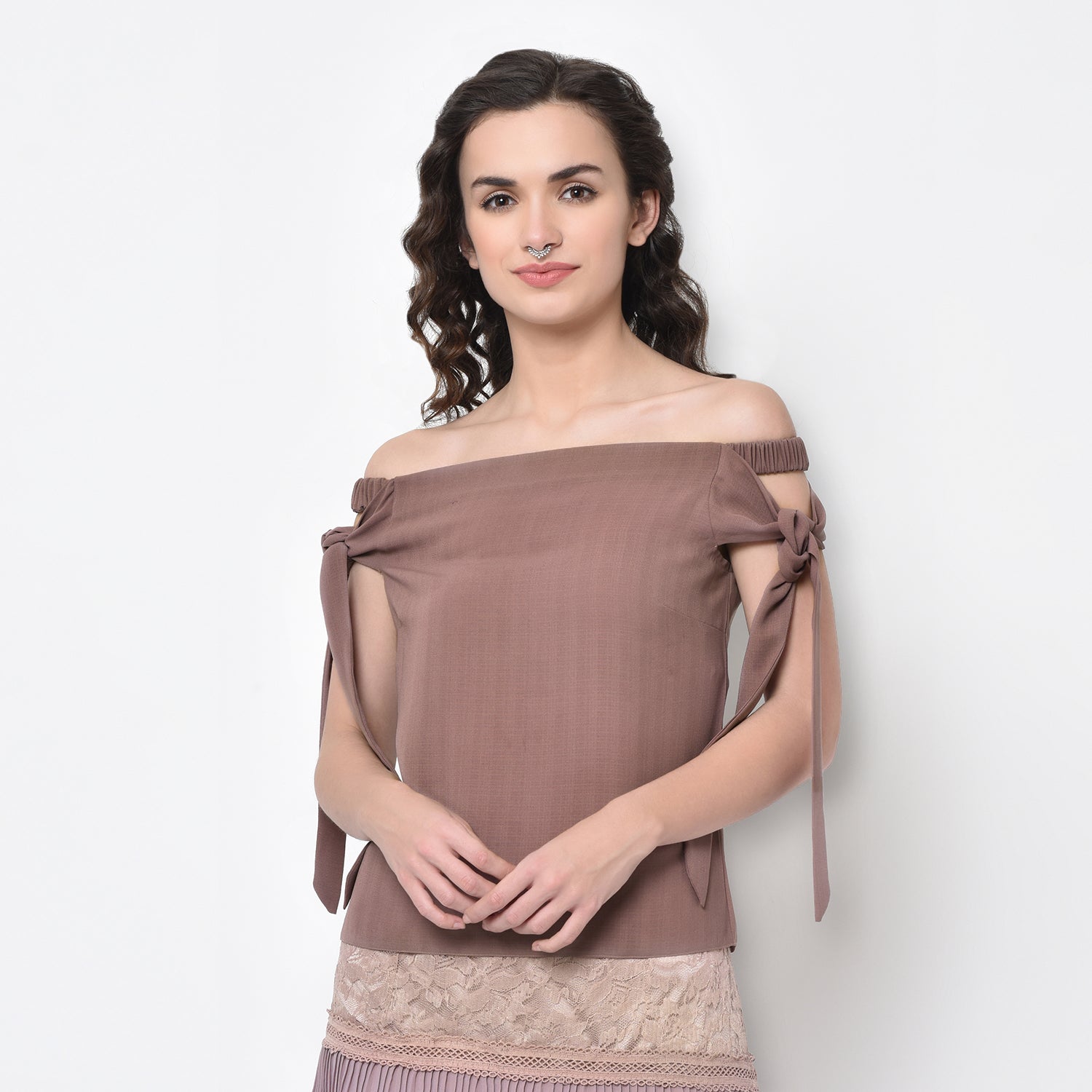 Rose Pink Off-Shoulder Tie-Up Top for Women