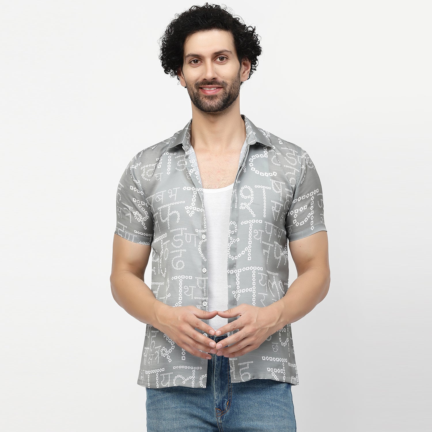 Satin Bandhni Alphabet Men Shirt
