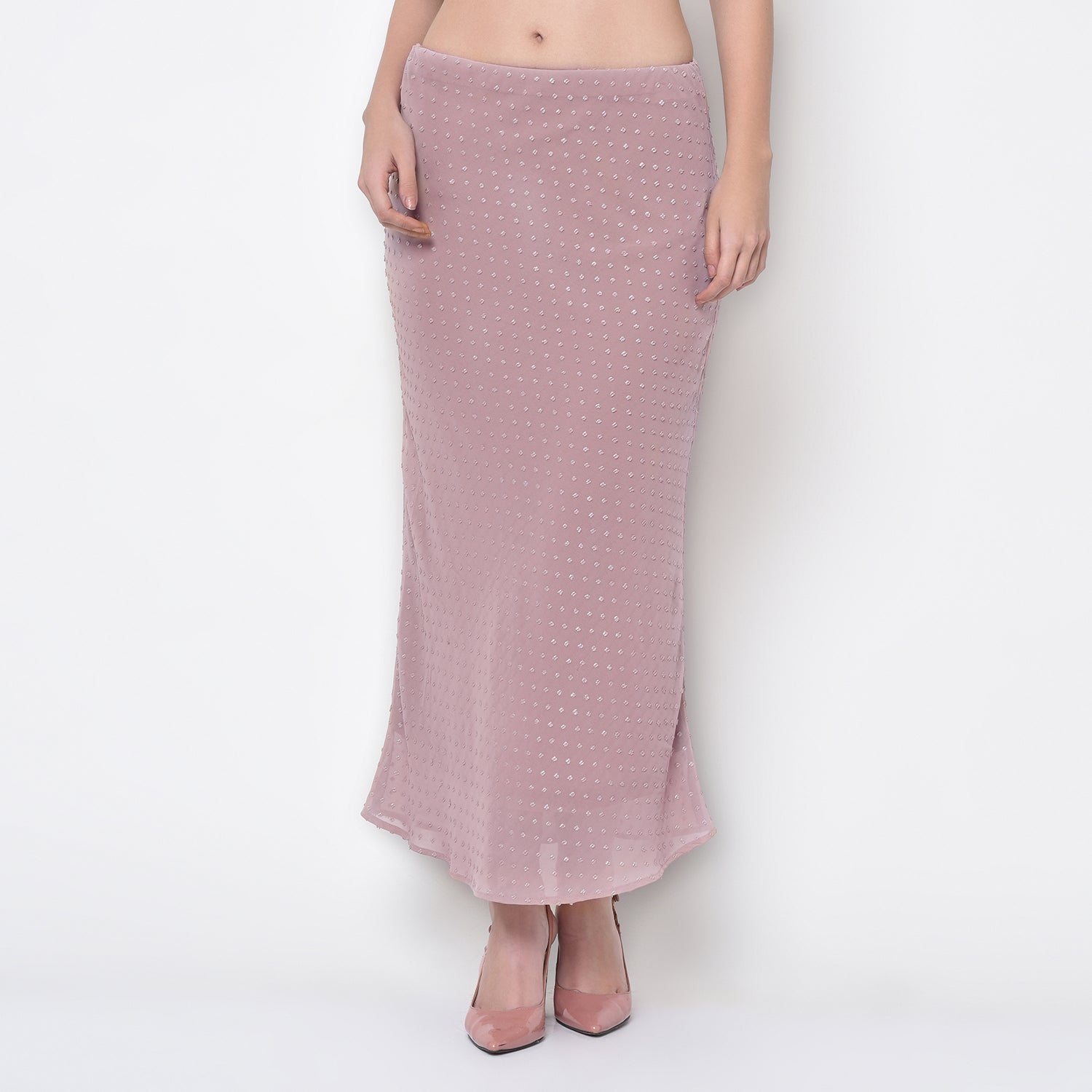 Silver Rose Pink Bias Skirt for Women