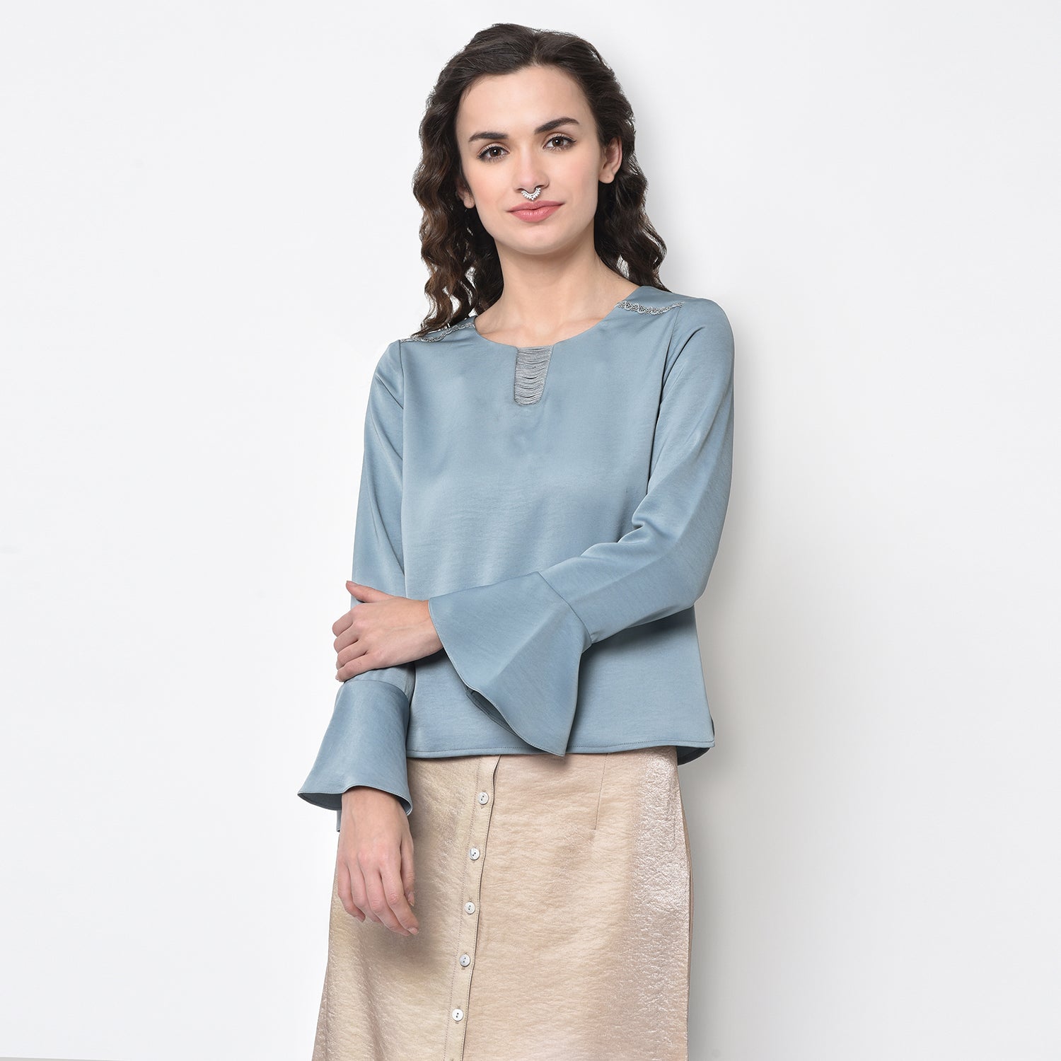 Women Blue Top with Neck Strings