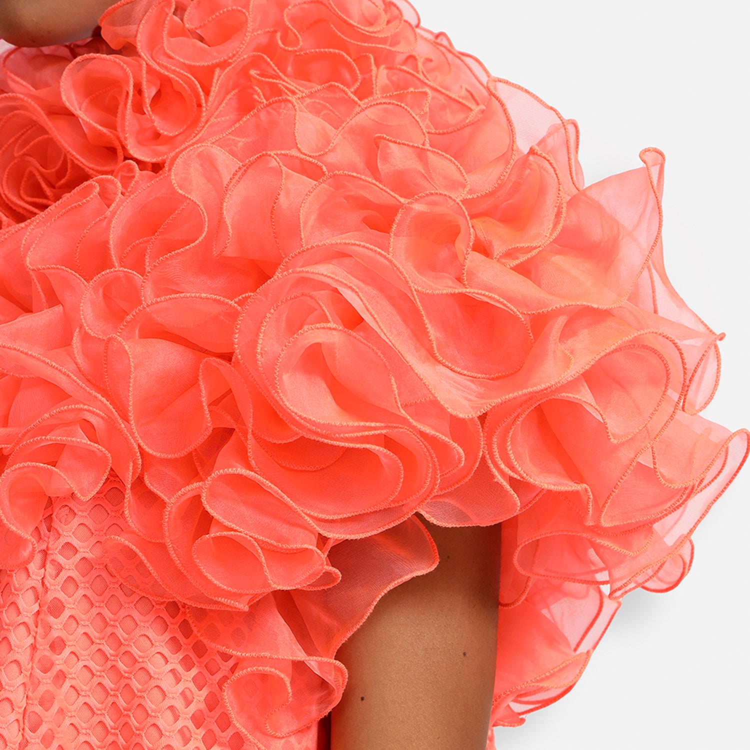 Neon Mesh Net Frill Neck Dress