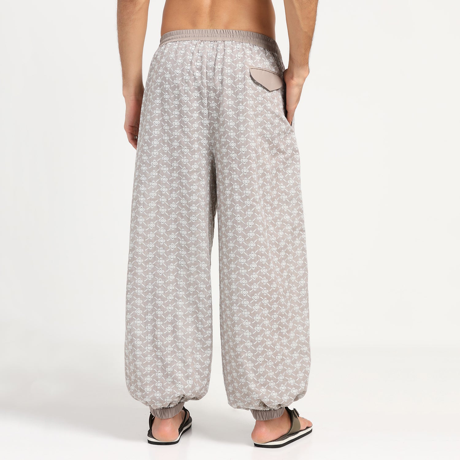 Taupe Elastic Schiffli Pant for Men-5