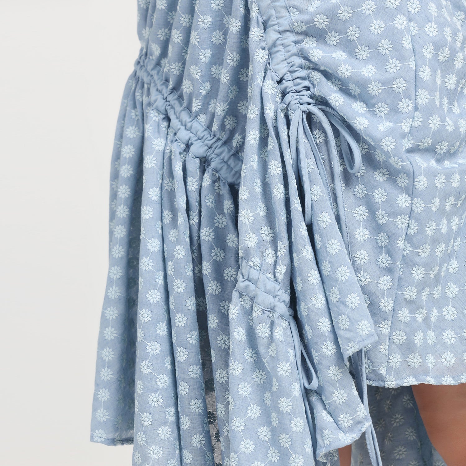 Blue Schiffli Off shoulder Knot Dress