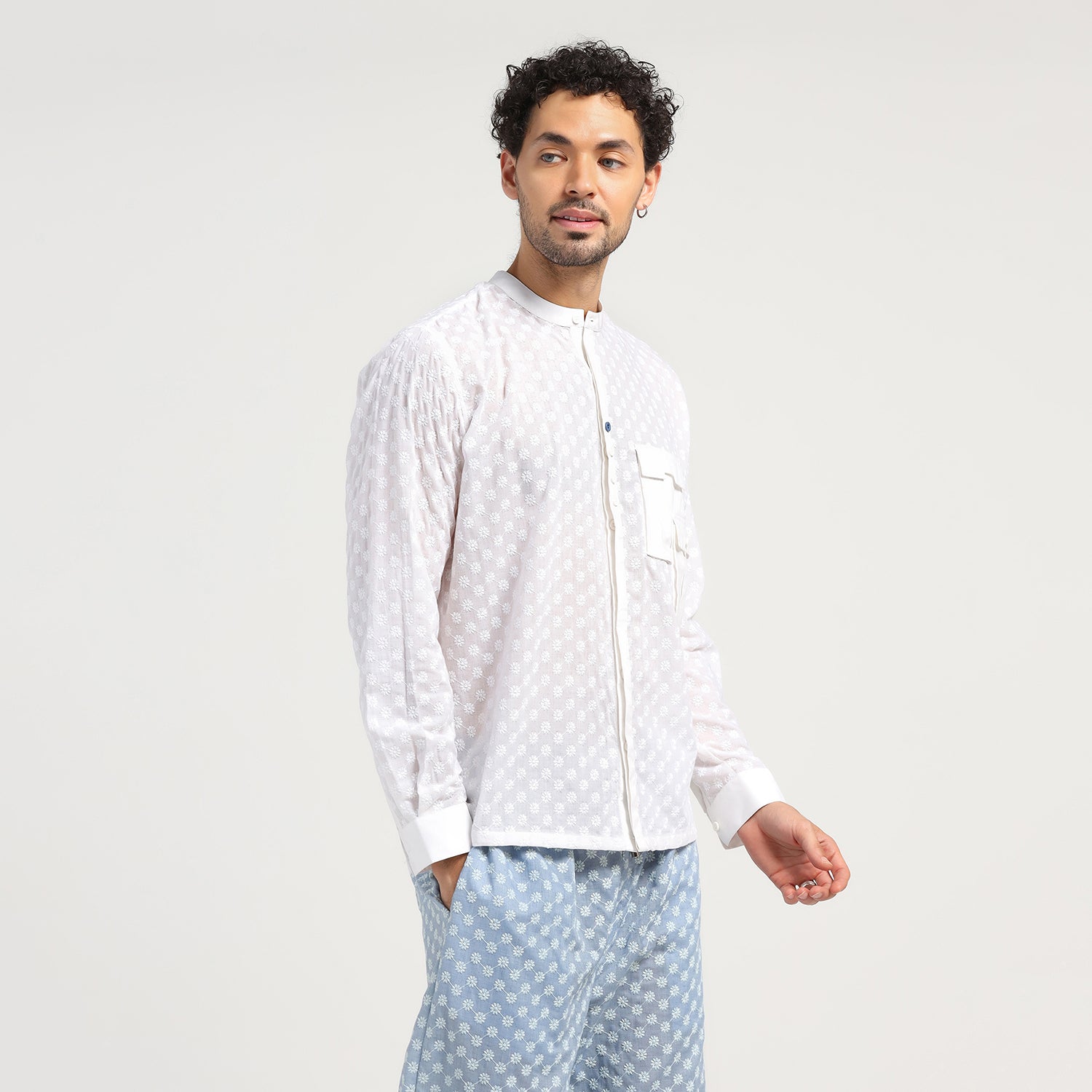 White Schiffle Shirt With Double Pocket