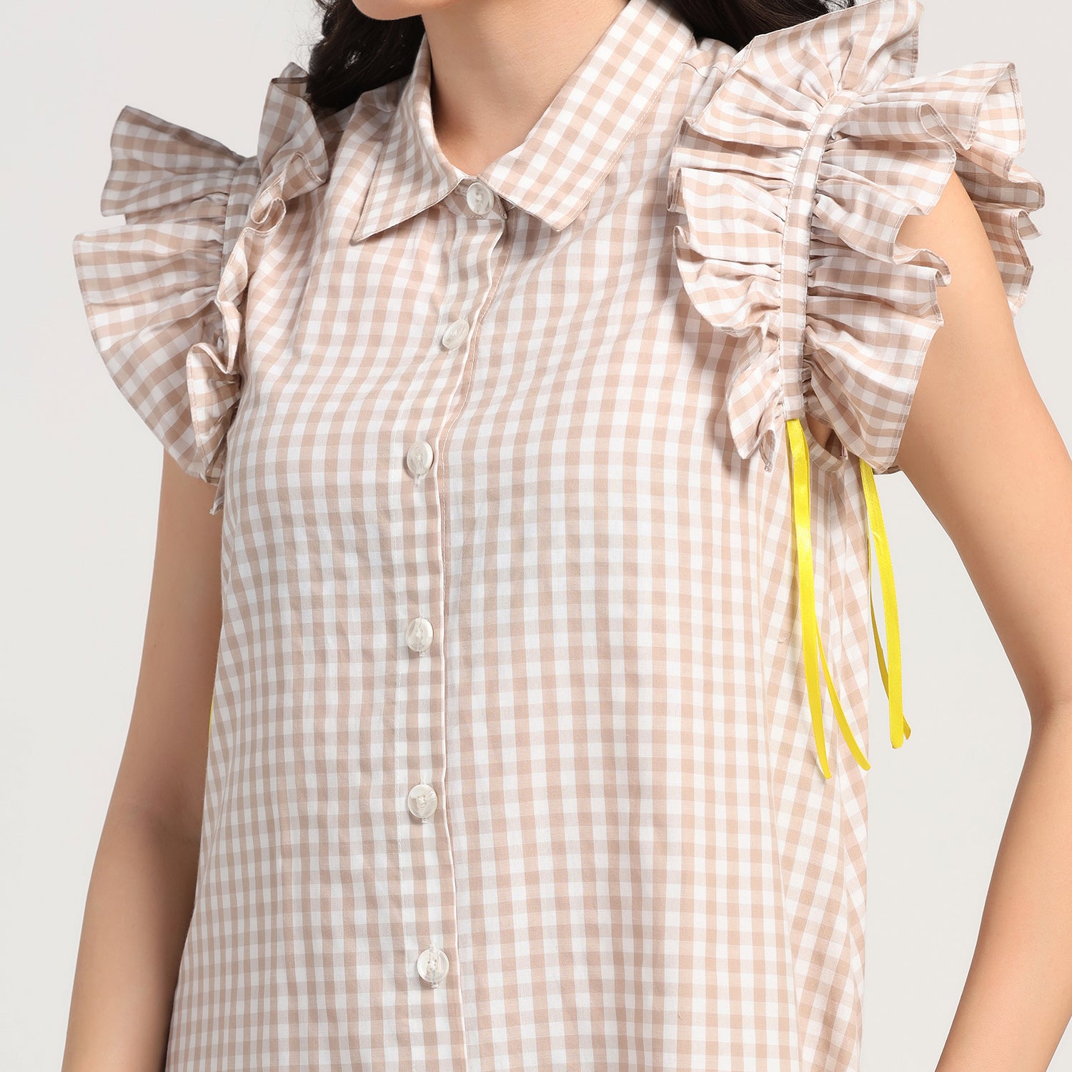 Beige Check Maple Leaf Embroidery Dress