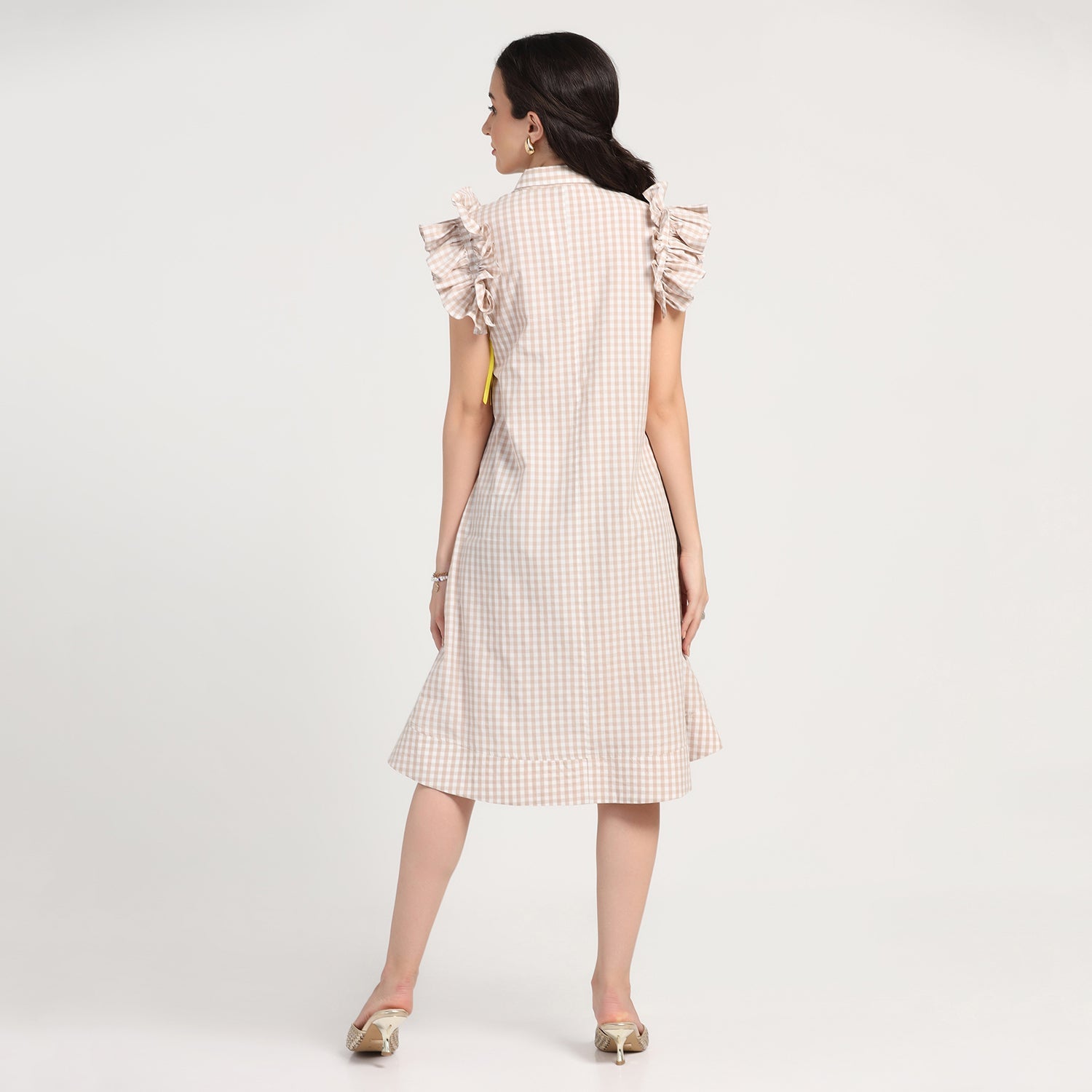 Beige Check Maple Leaf Embroidery Dress