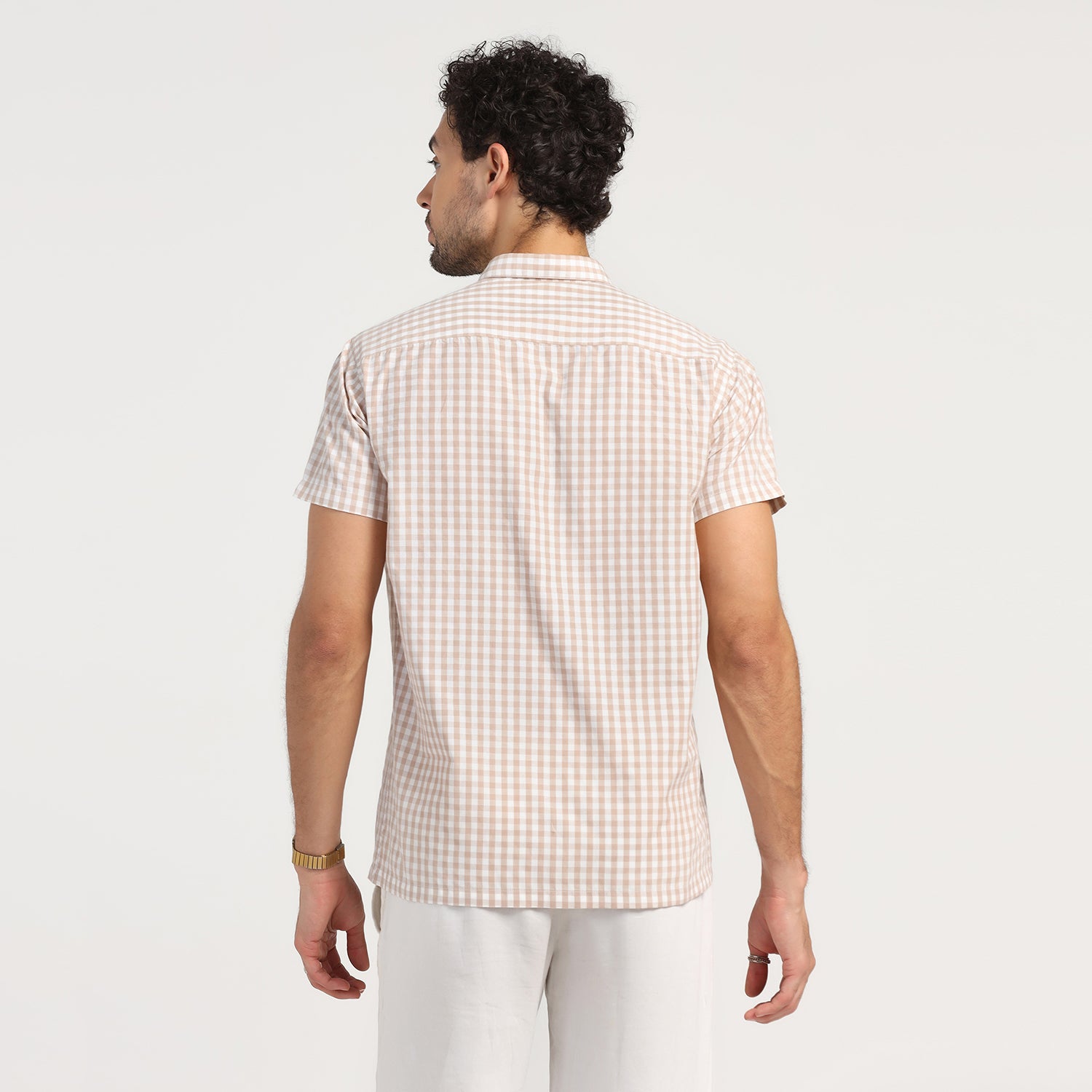 Beige Check Grasshopper Emboridery Shirt