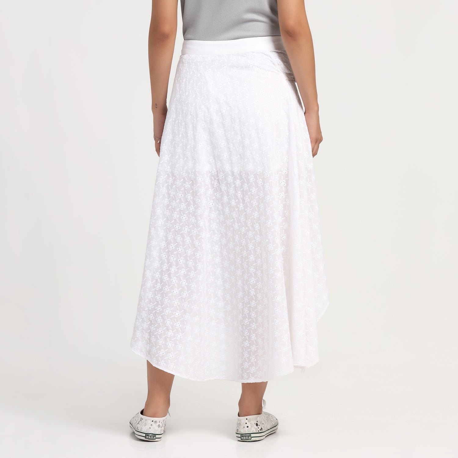 White Schiffle Buckle Asymmetrical Skirt