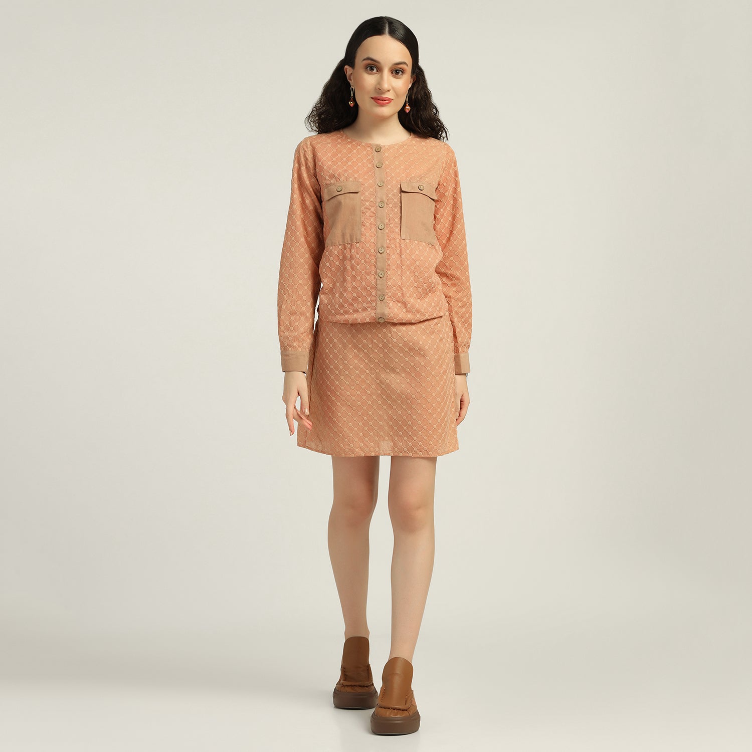 Peach Schiffle Pocket Dress