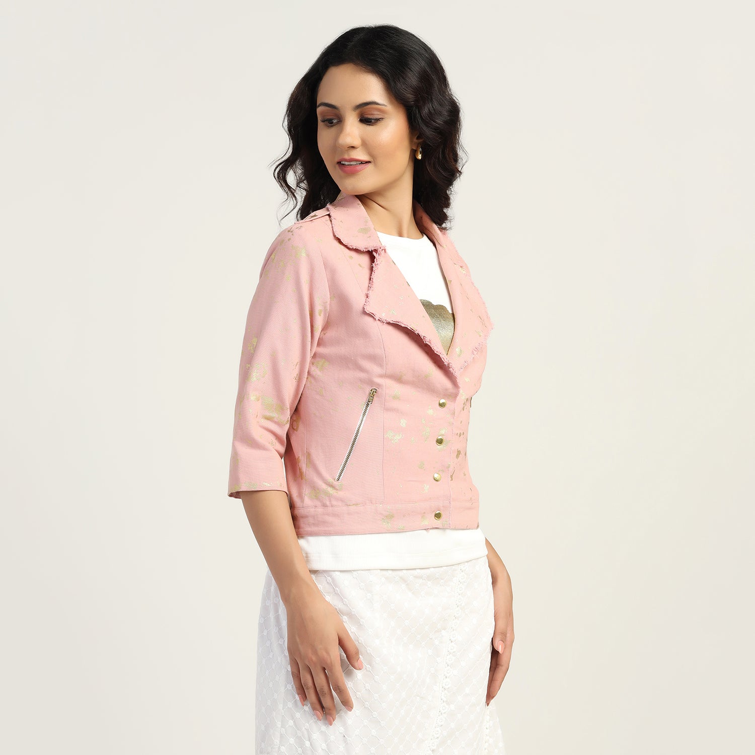 Pink Short Canvas Jacket With Foil