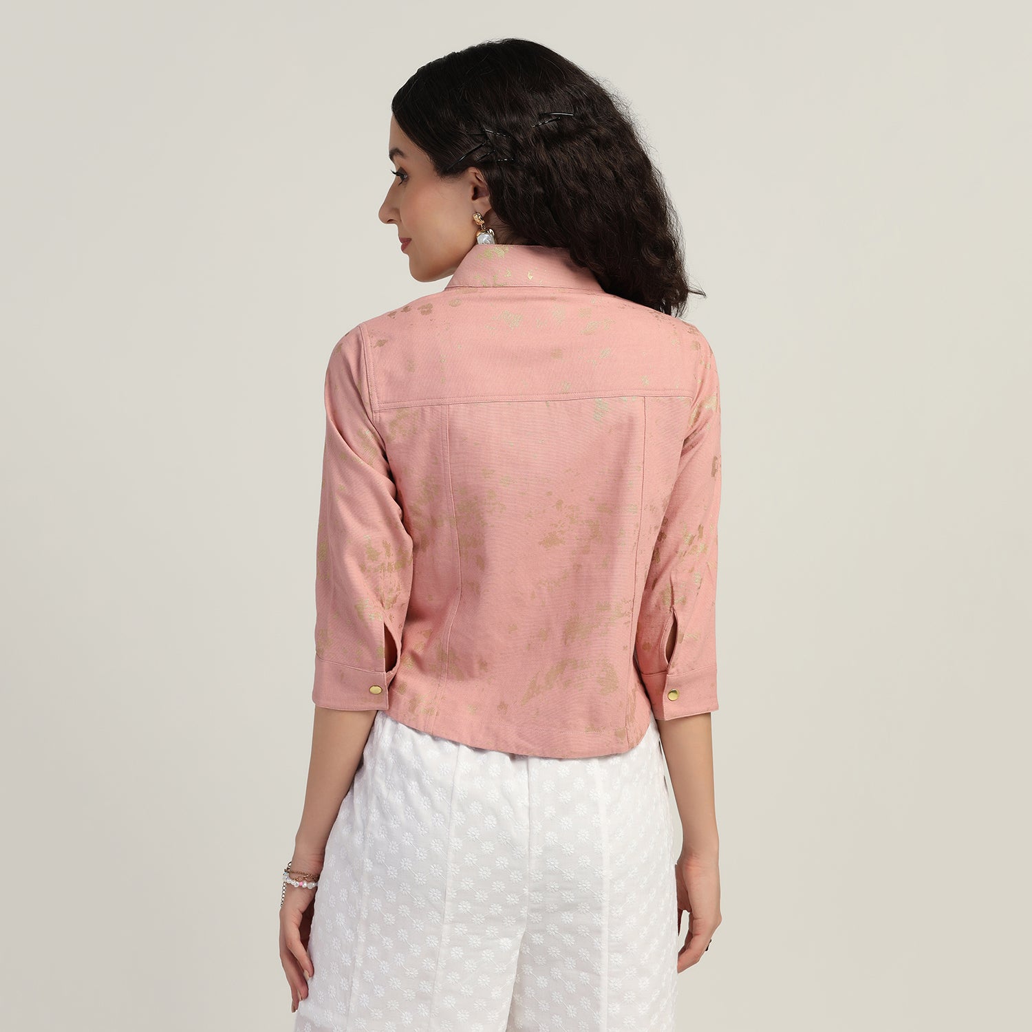 Pink Jacket With Overlap Collar