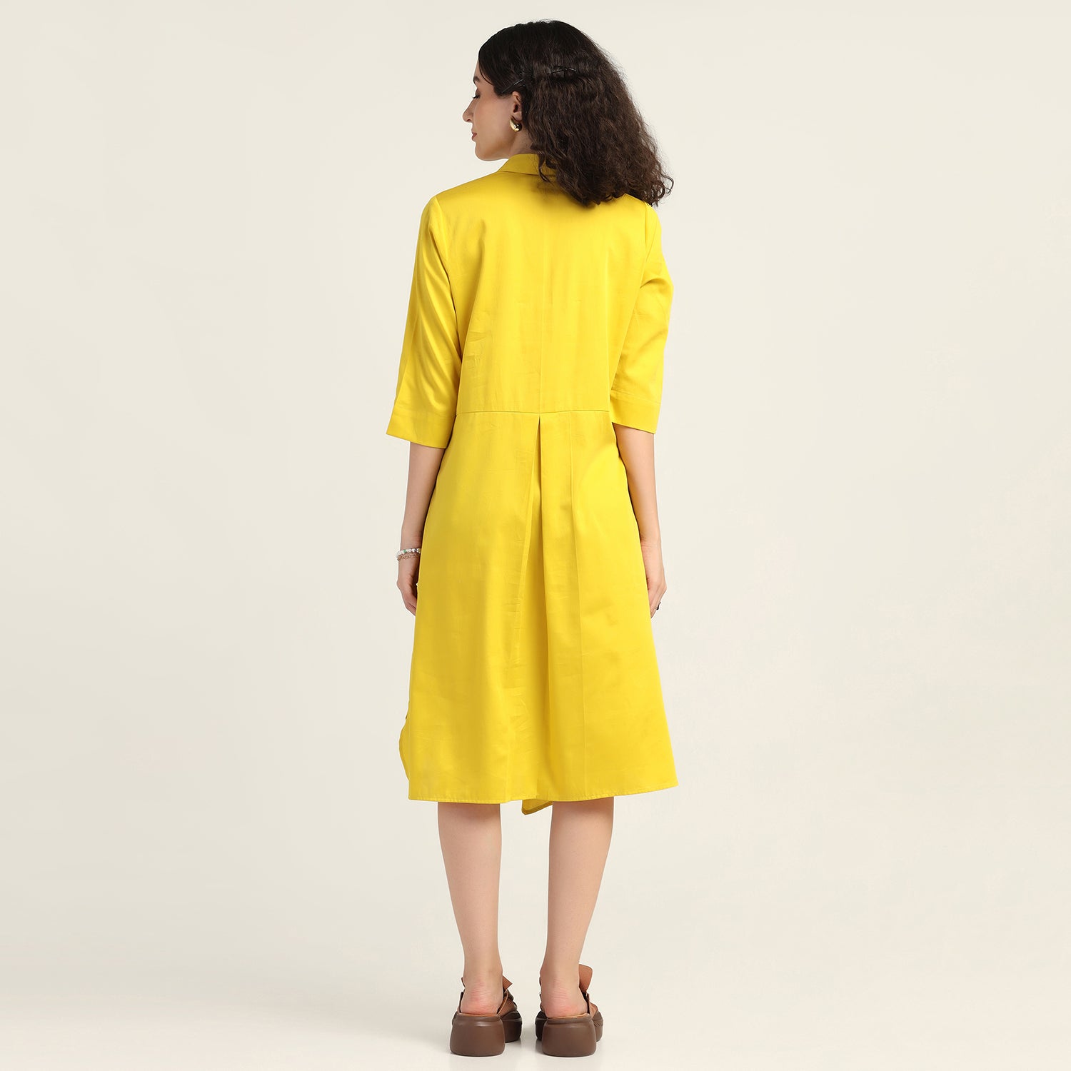 Yellow Glazed Cotton  Long Dress