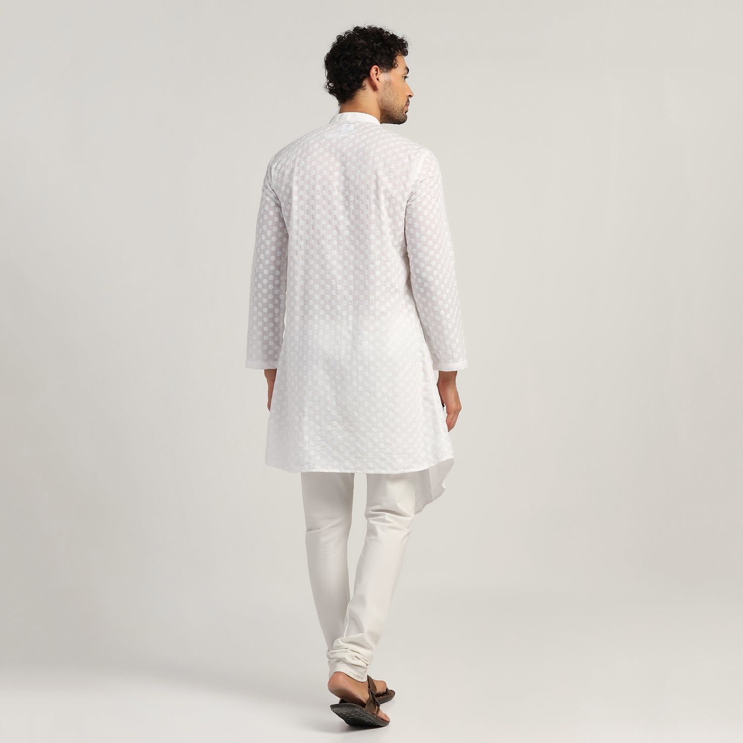 White Schiffle Pleated Kurta