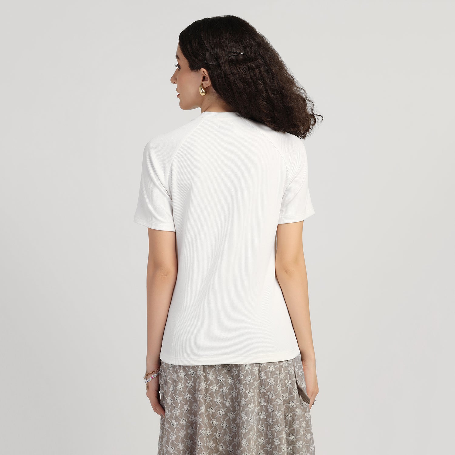 White Embroidered Hope Ribbed T- Shirt