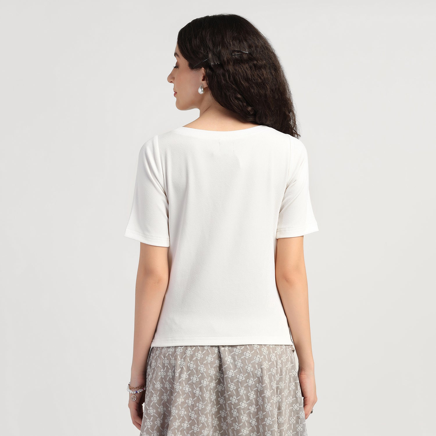 White Heart Foil Printed Ribbed Top