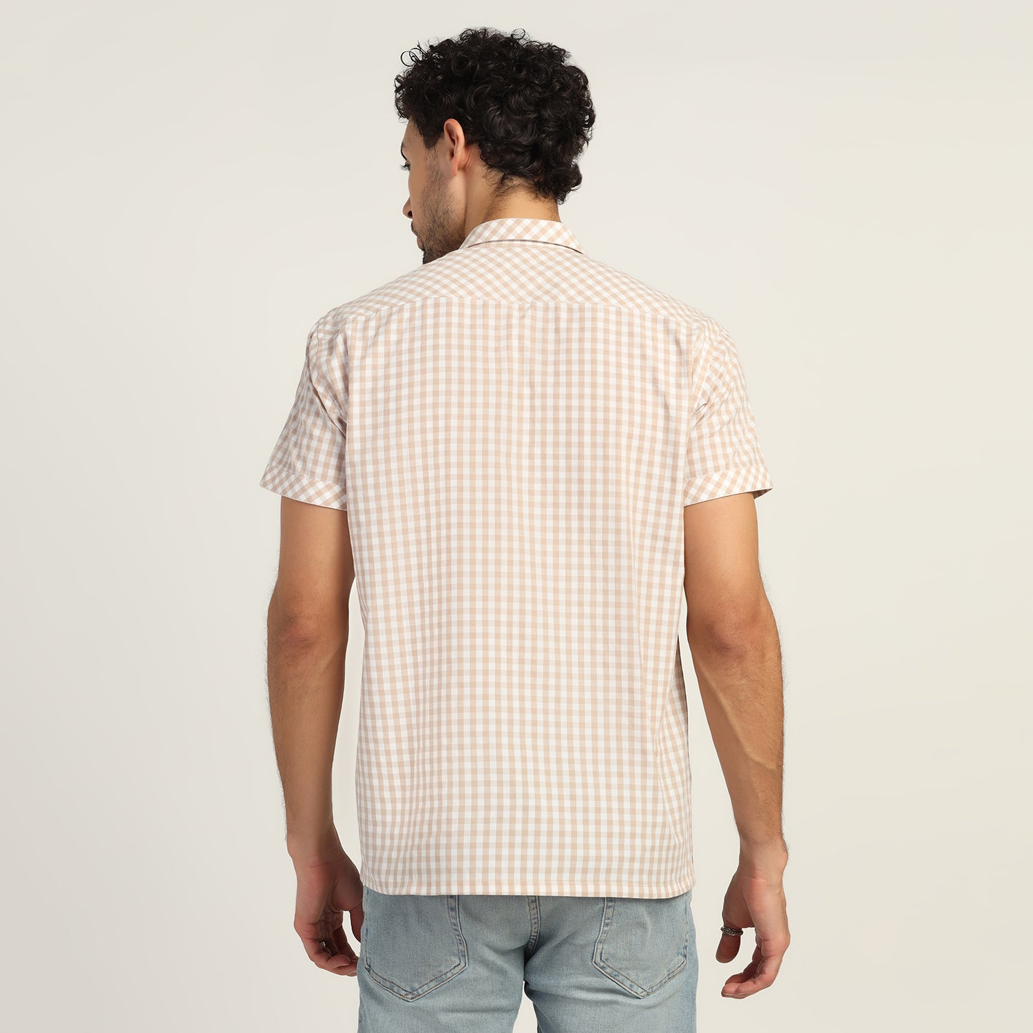Beige Check Patch Shirt