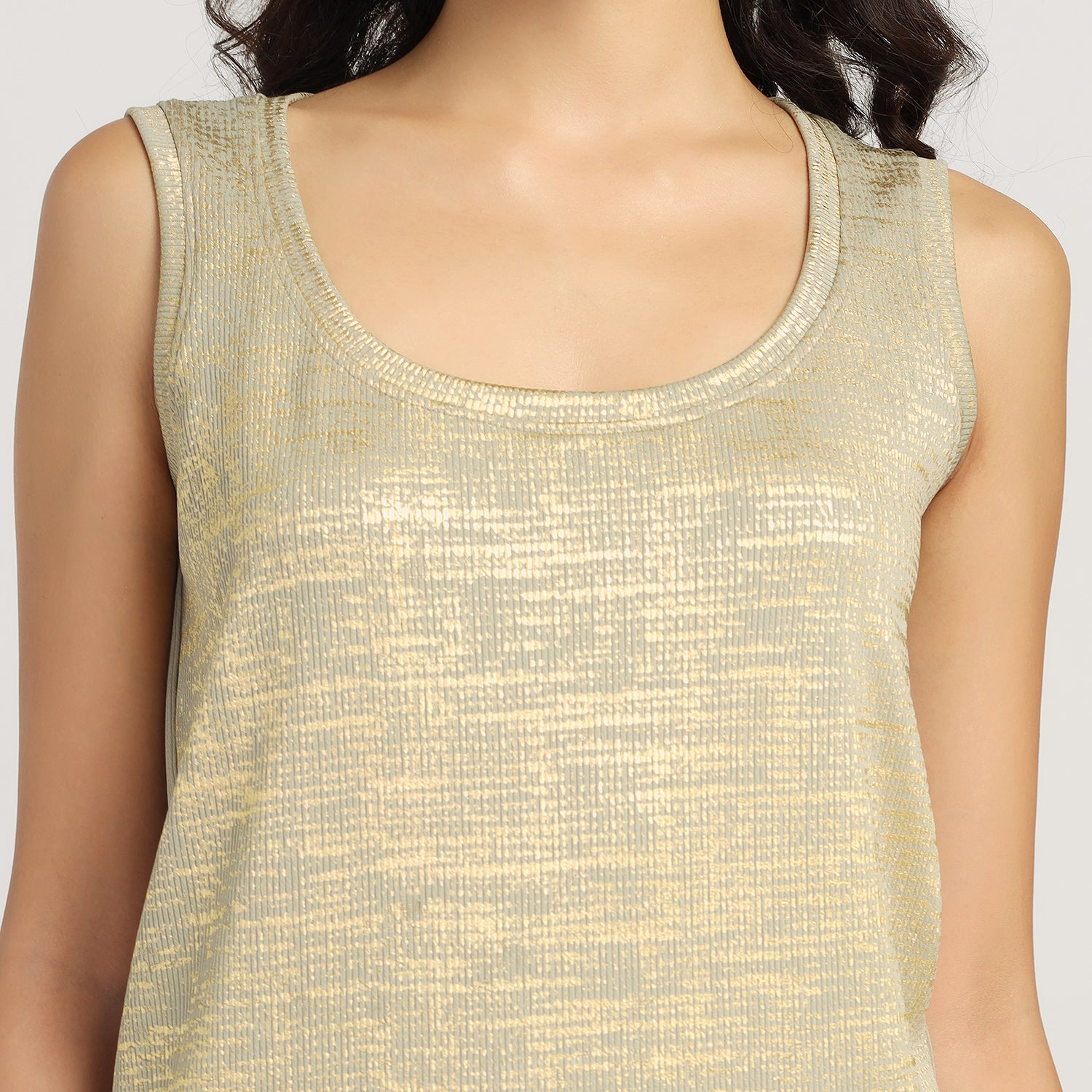 Green Ribbed full Foil Print Top