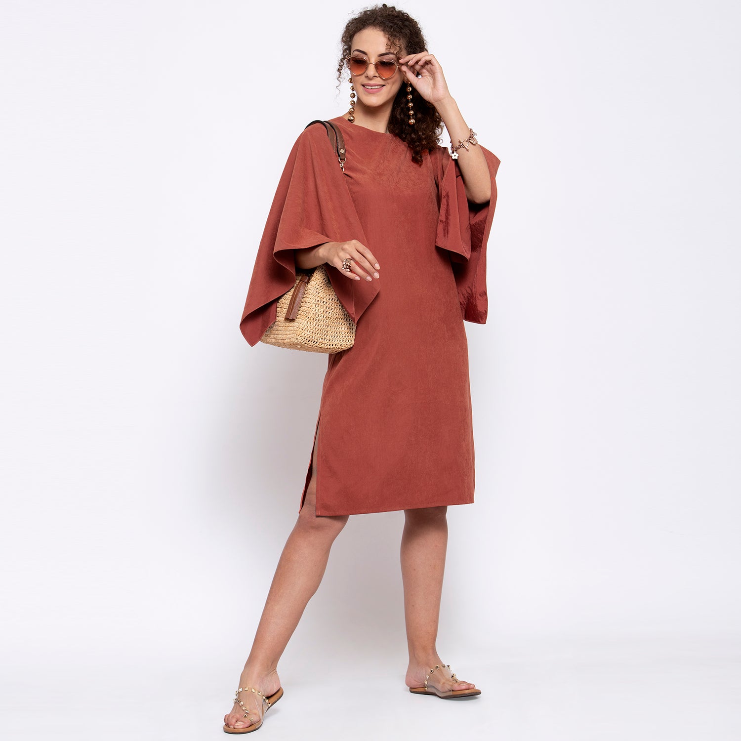 Deep Rust Dress With Hanky Sleeve