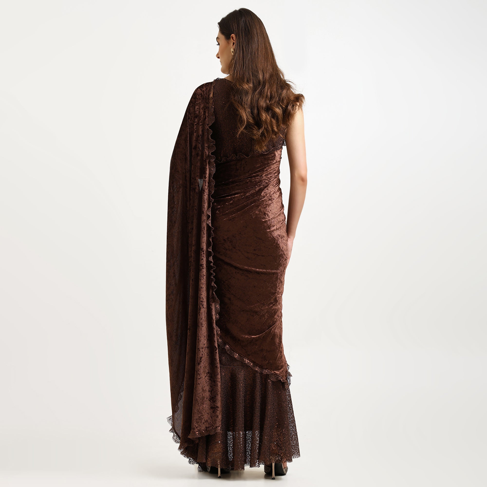 Brown Velvet Sequence Saree