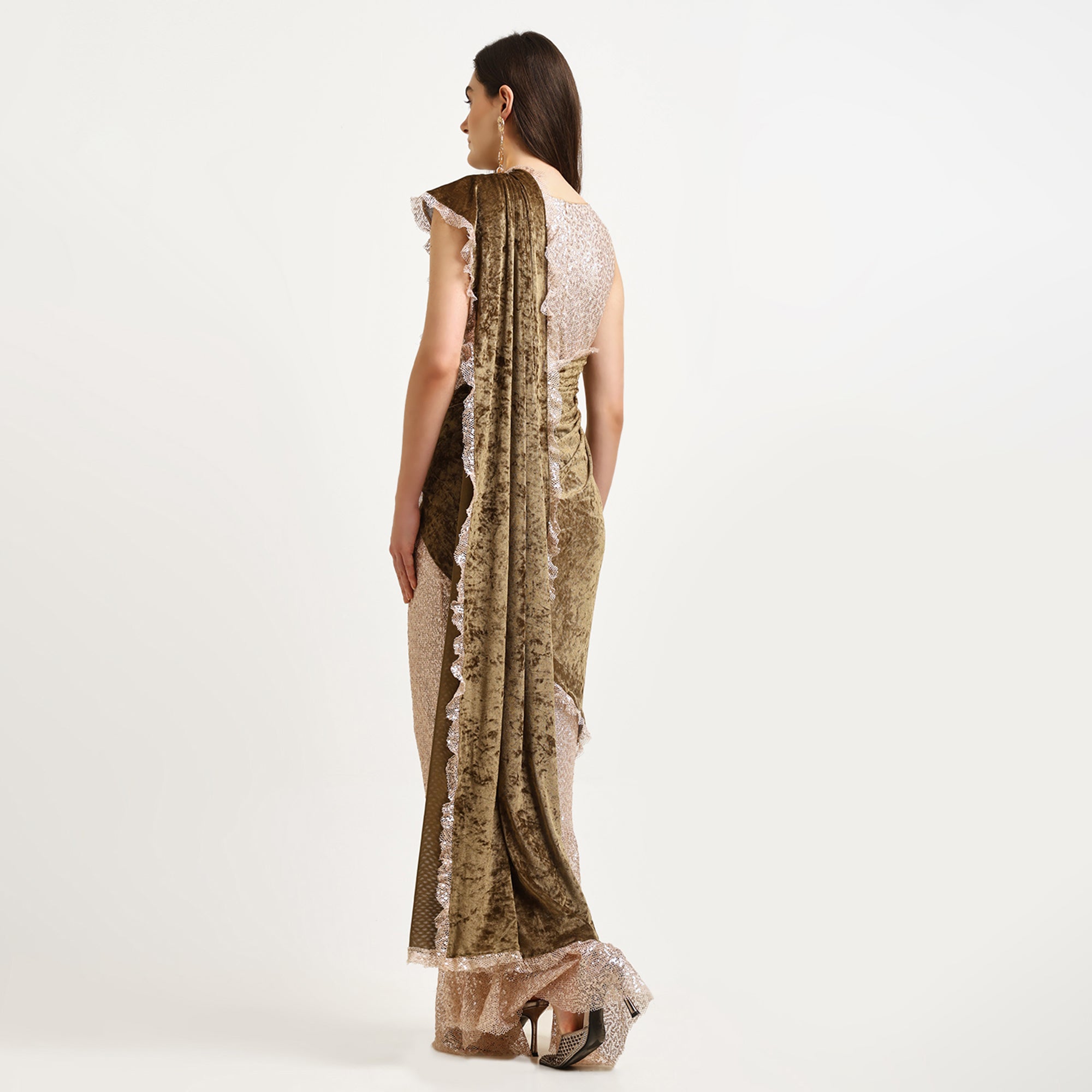 Gold & Green Velvet Sequence Saree