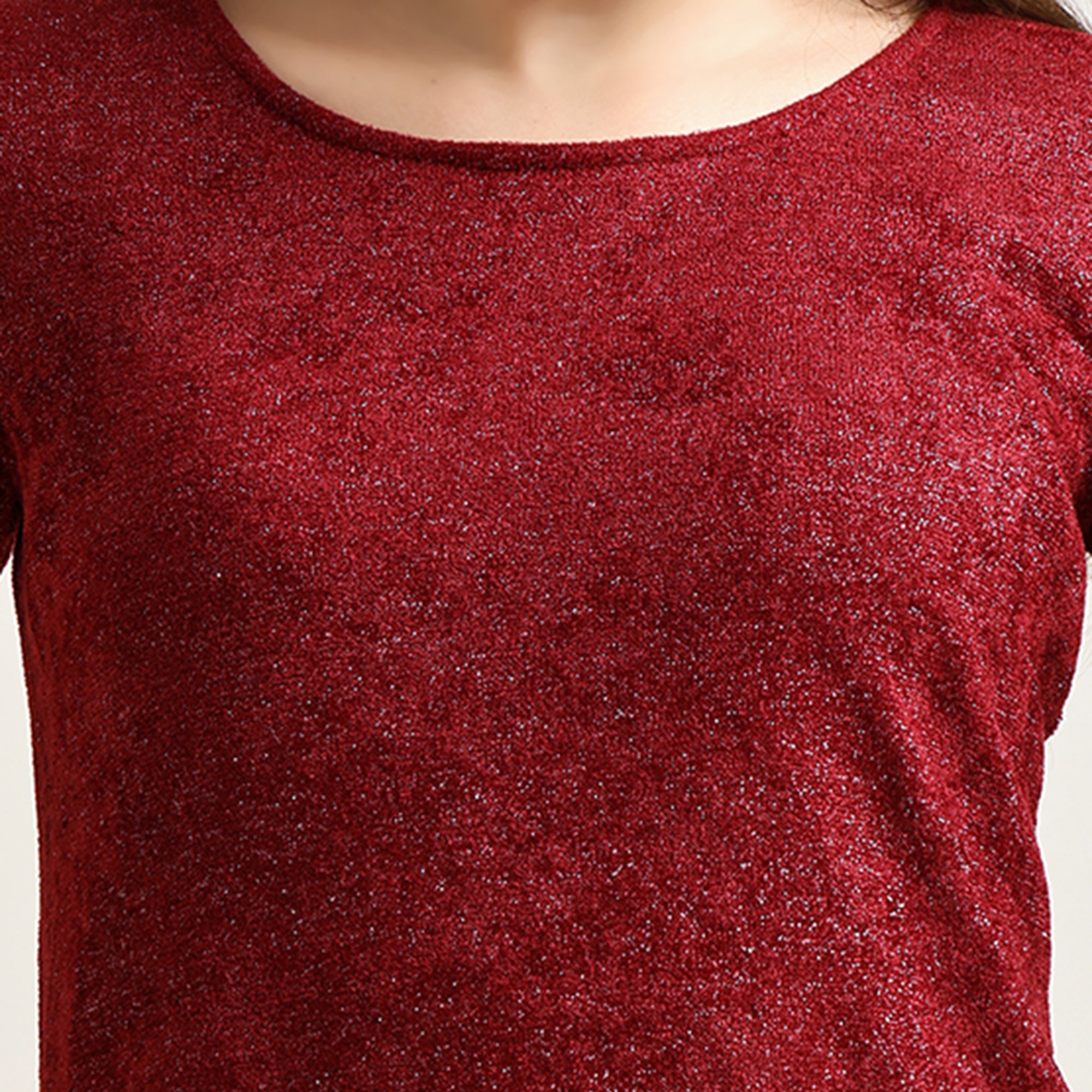 Maroon Double Layered Velvet Shimmer Top