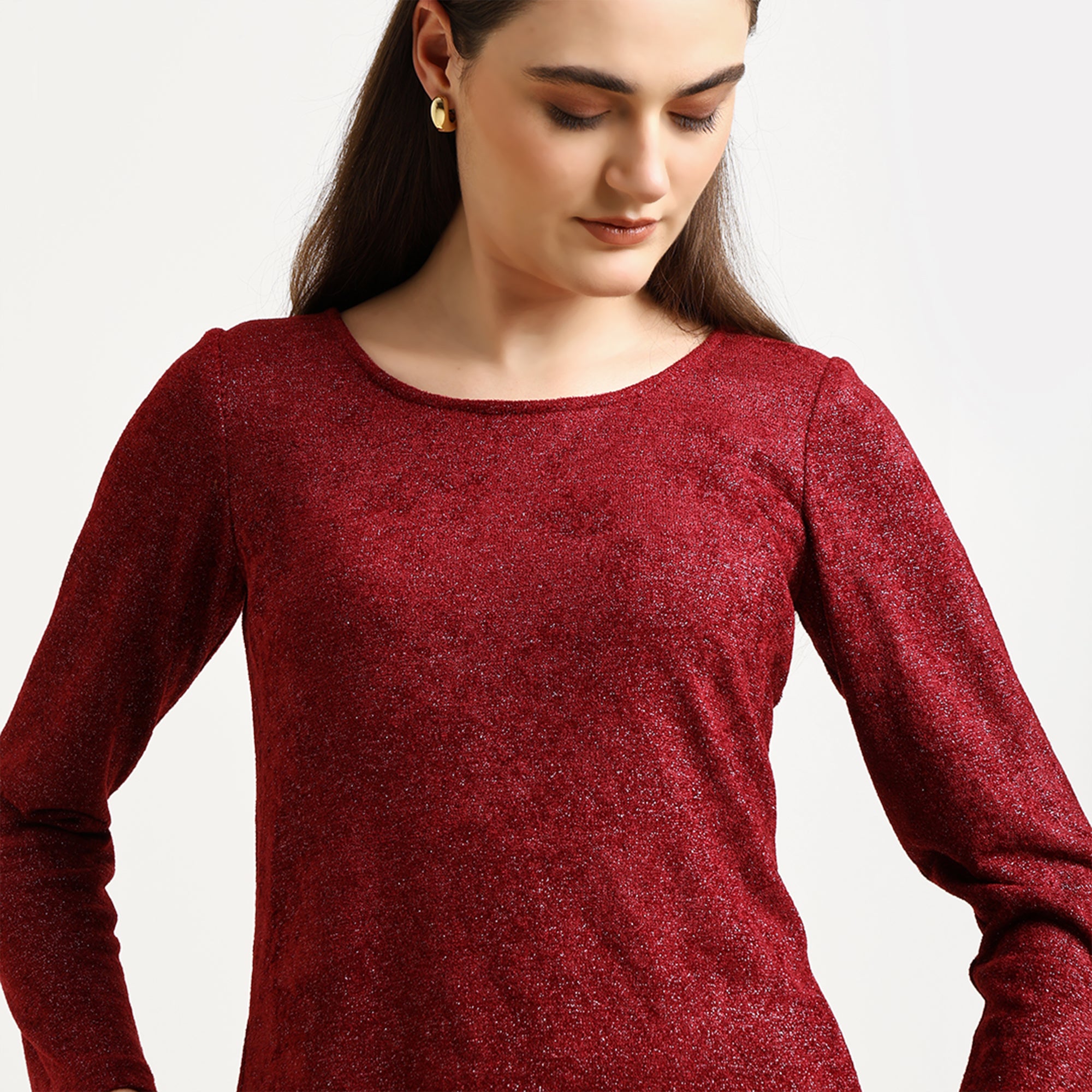 Maroon Double Layered Velvet Shimmer Top