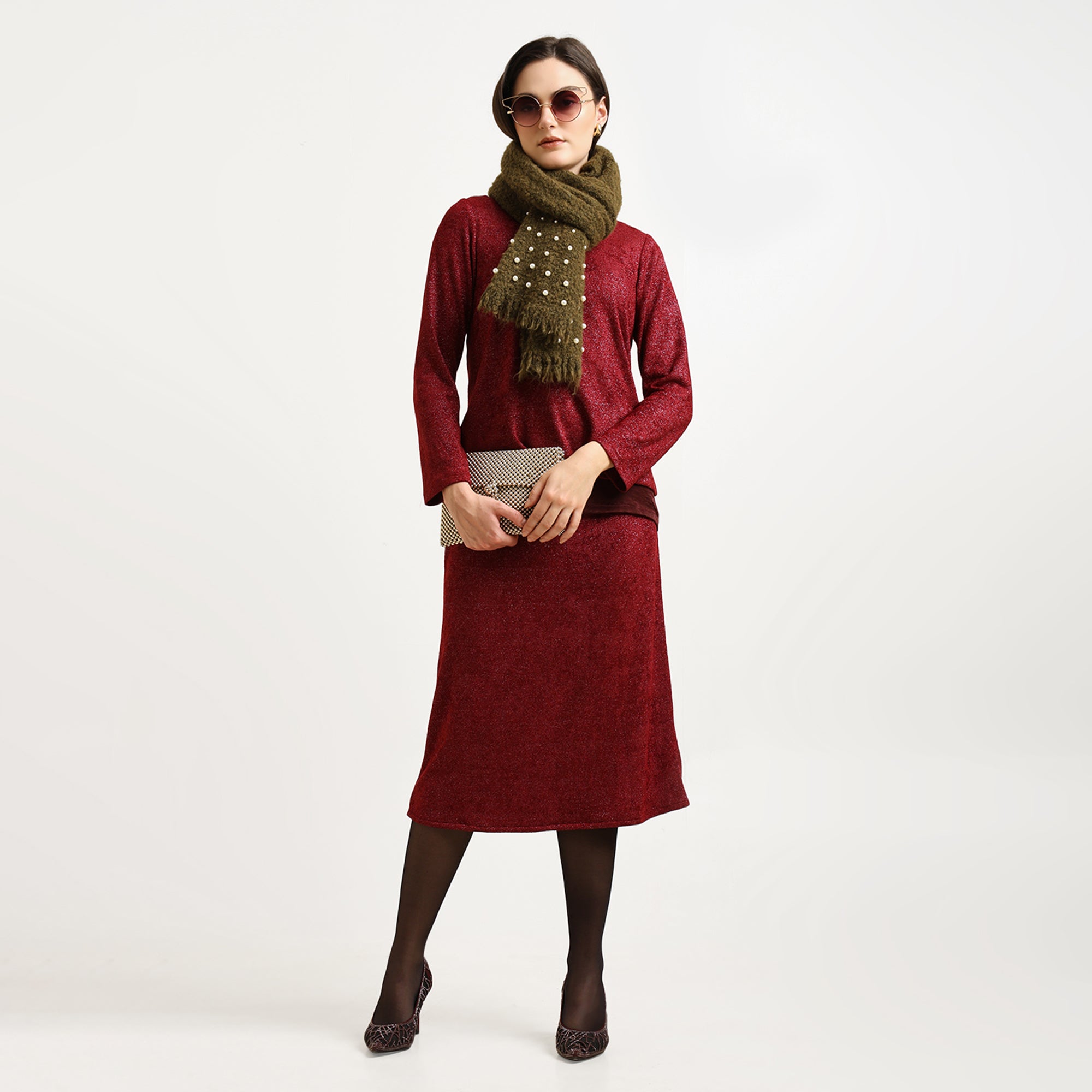 Maroon Double Layered Velvet Shimmer Top