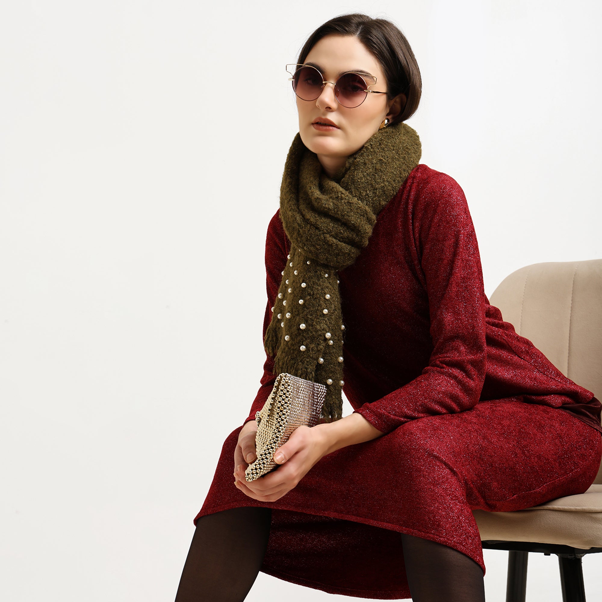 Maroon Double Layered Velvet Shimmer Top