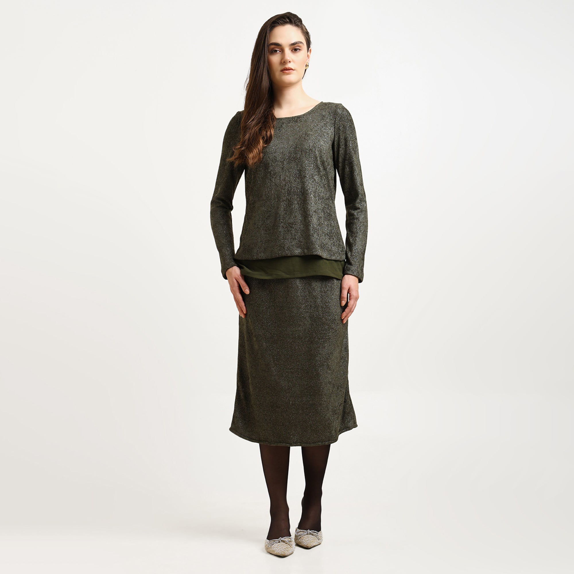 Green Double Layered Velvet Shimmer Top