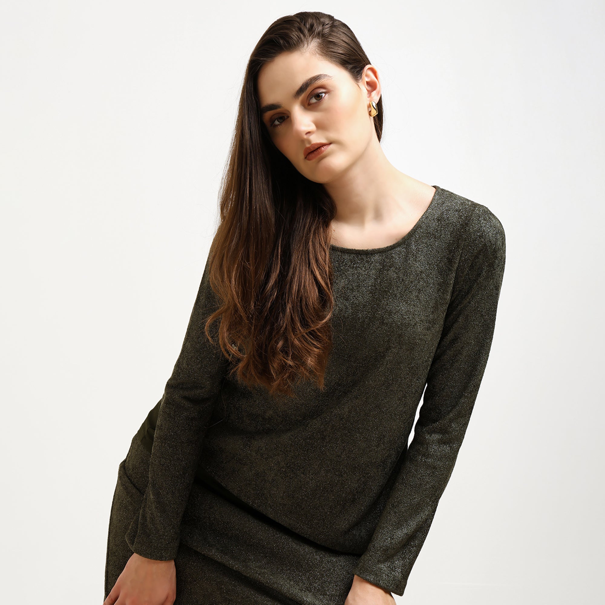 Green Double Layered Velvet Shimmer Top