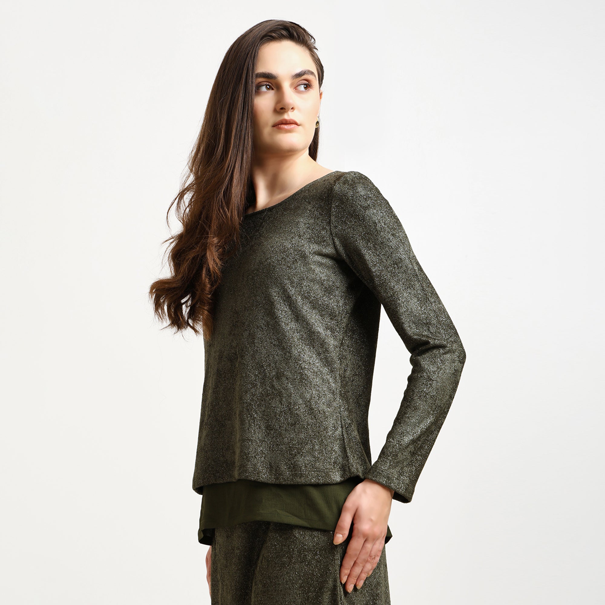 Green Double Layered Velvet Shimmer Top